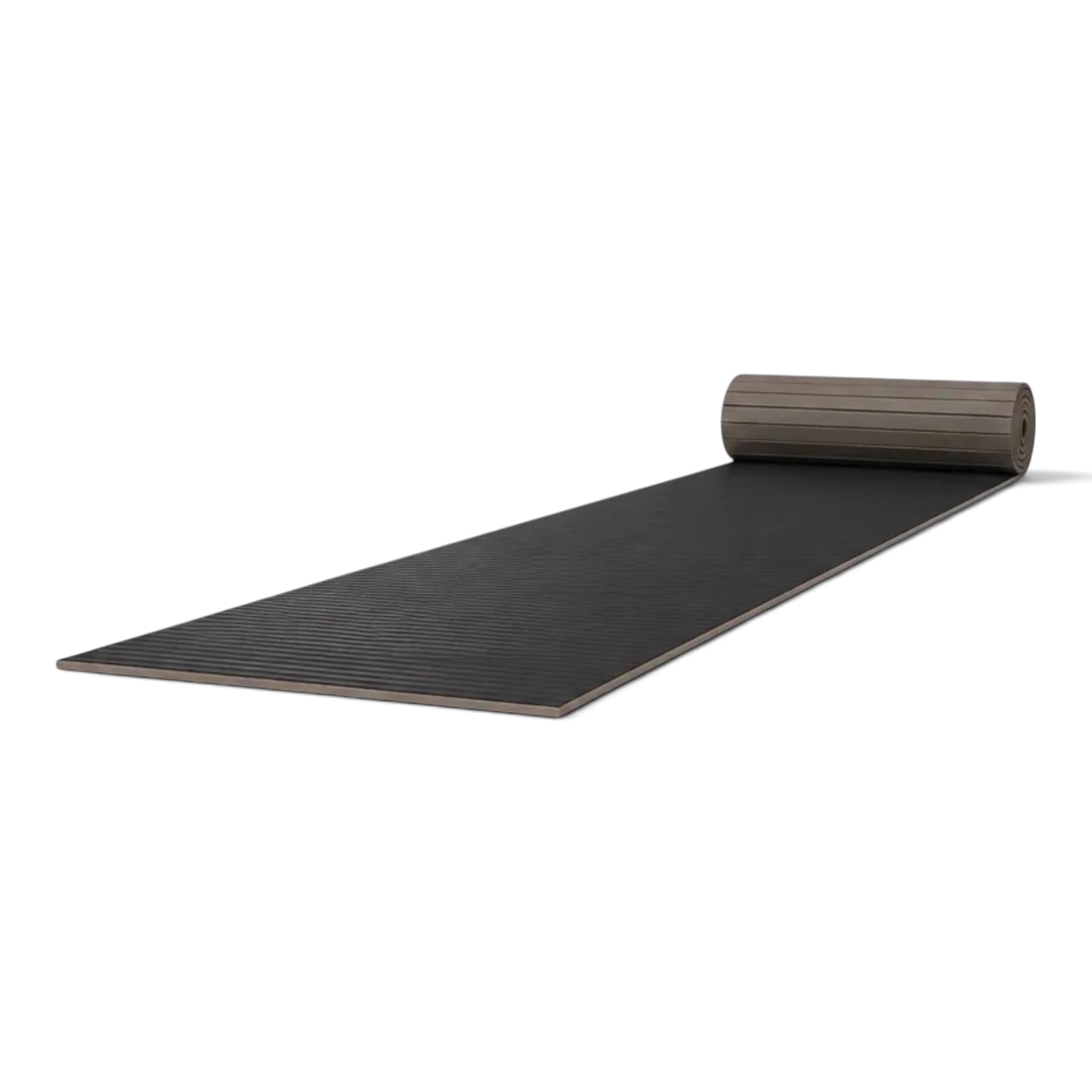 UK Gym Pits black hybrid connect mat roll with tatami-textured PVC surface for gymnastics and martial arts training.