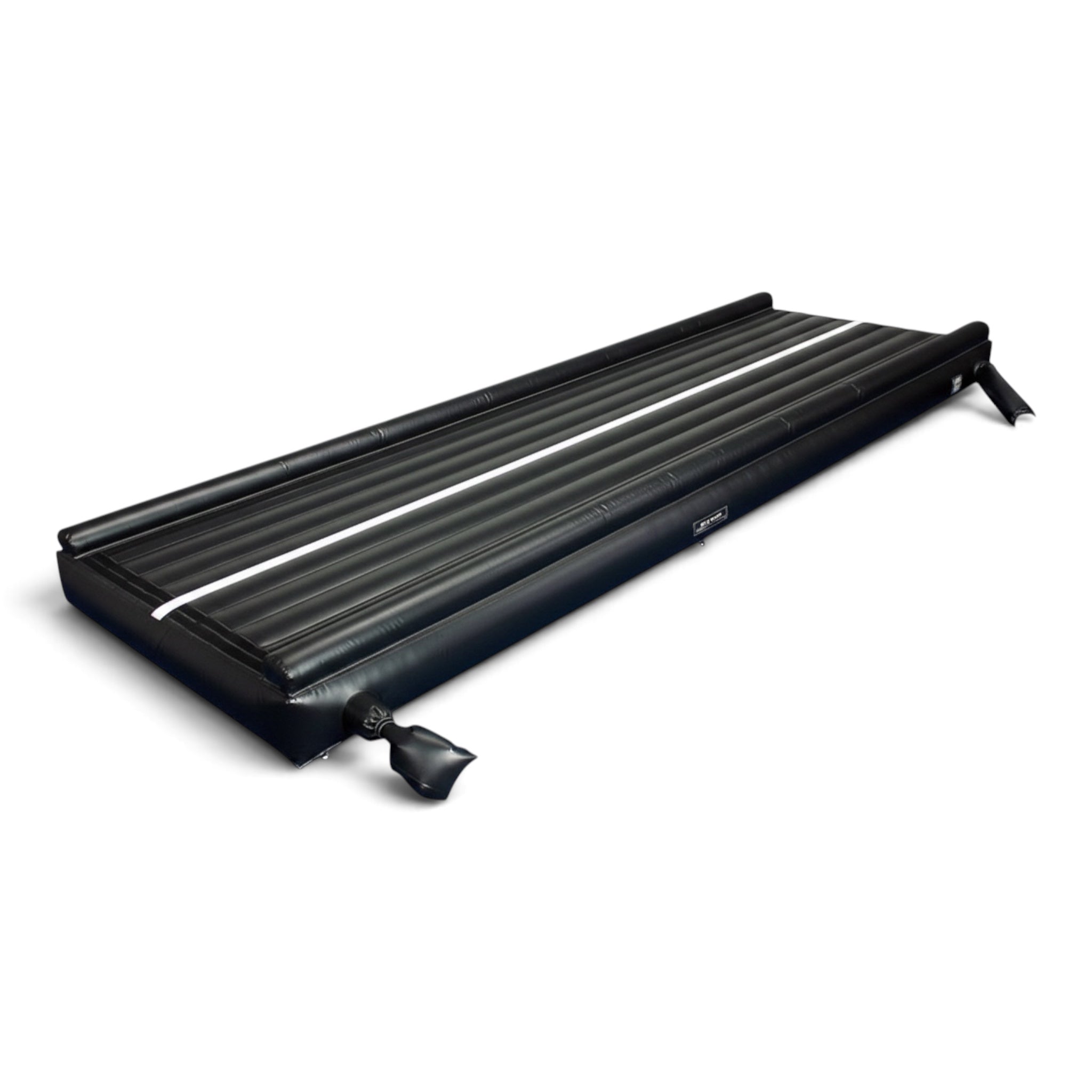 UK Gym Pits black inflatable air trak gymnastics mat with a white center line for training and tumbling