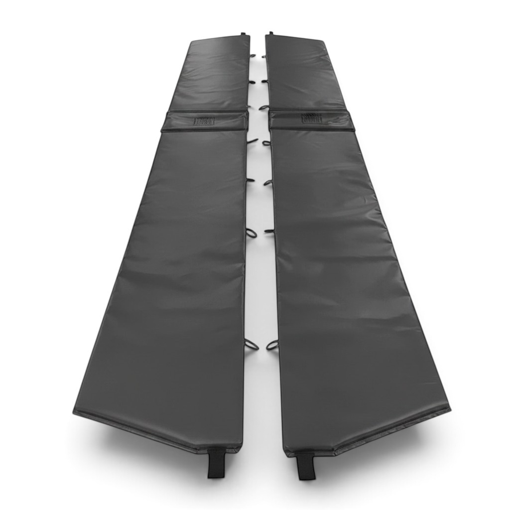 UK Gym Pits black foam and PVC replacement coverall frame pads for mini trampolines with lacing cords and fixings.