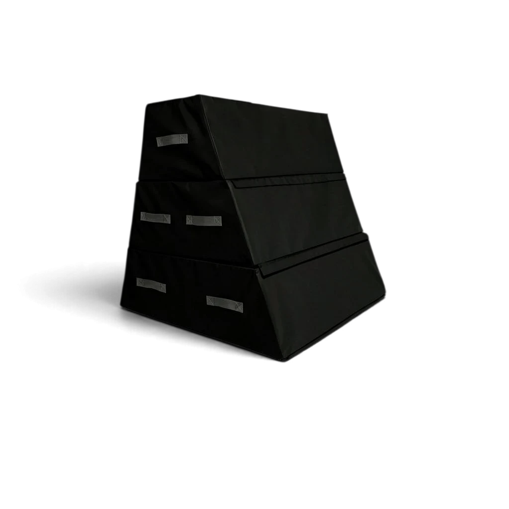 UK Gym Pits 3 section black PVC parkour vault box with carry handles and stackable foam design for gymnastics training