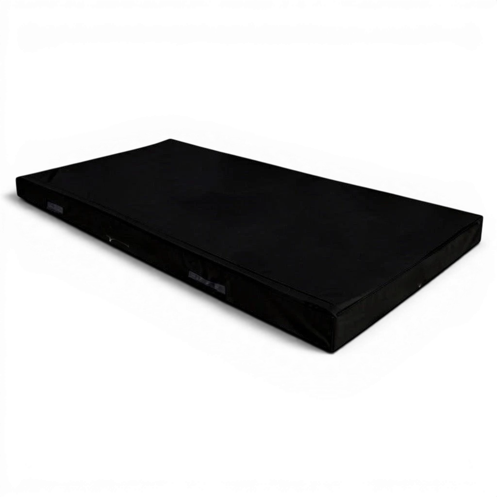 UK Gym Pits black FIG specification push-on trampoline safety mat with durable PVC cover and side handles.