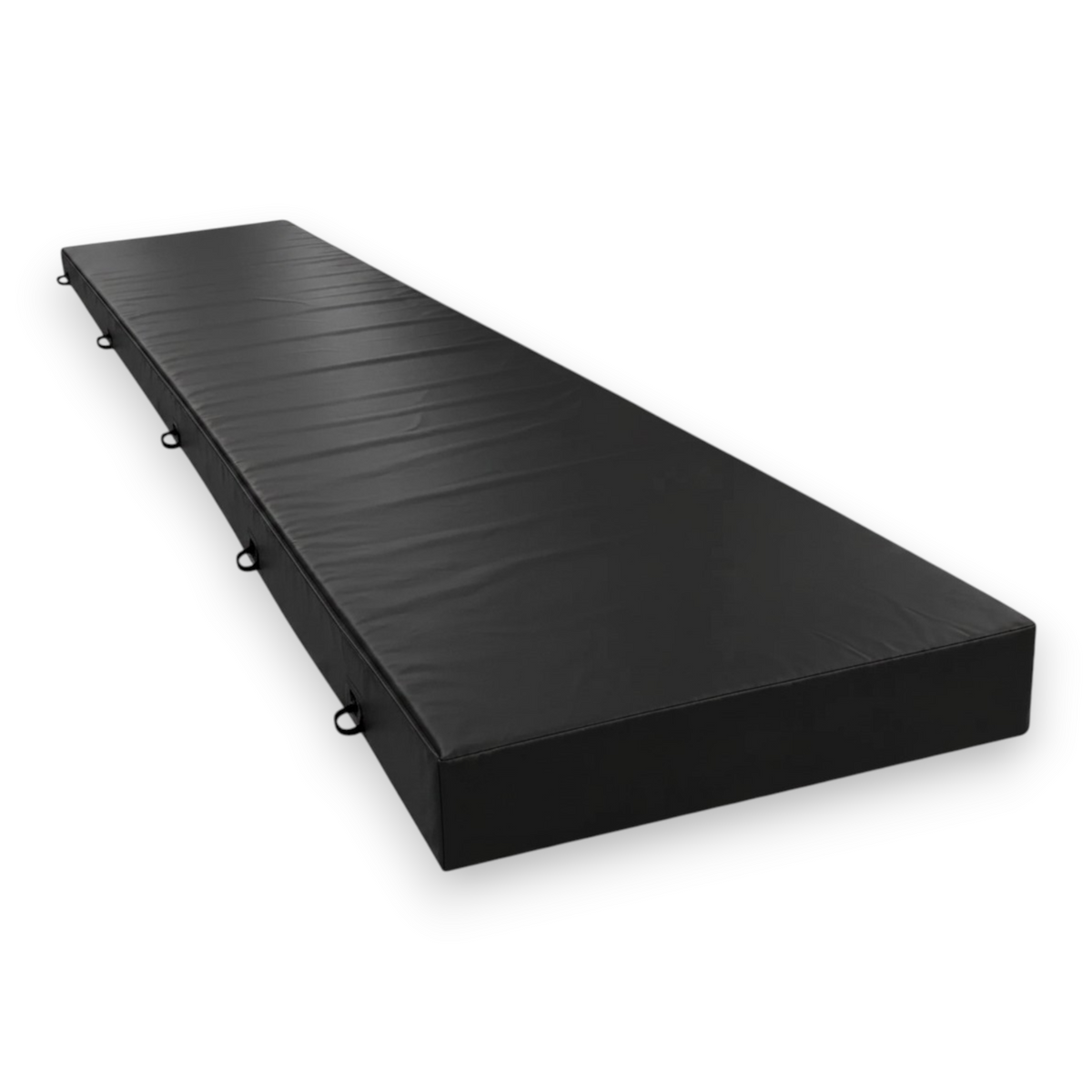 UK Gym Pits black PVC splat mat with shock-absorbing foam and side handles for gymnastics and martial arts.