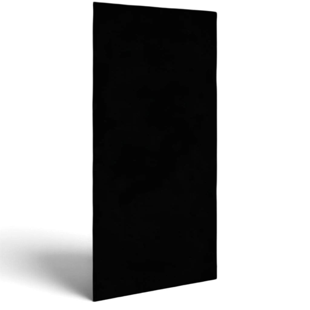 UK Gym Pits black rectangular safety wall padding for gymnastics and sports facilities with shock-absorbing foam core.