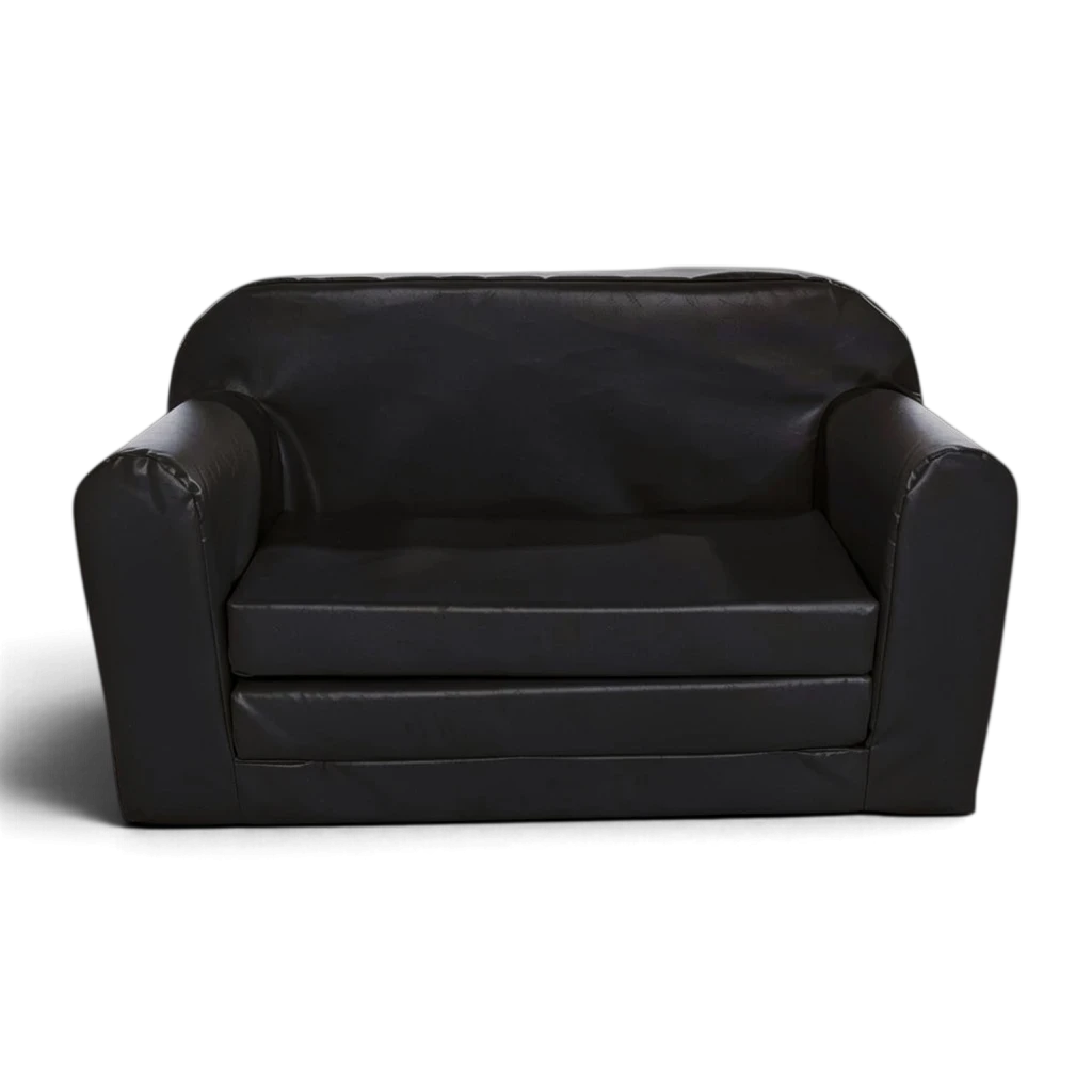 UK Gym Pits black vinyl Snug Sofa Bed for children, featuring a durable, easy-to-clean soft play design.