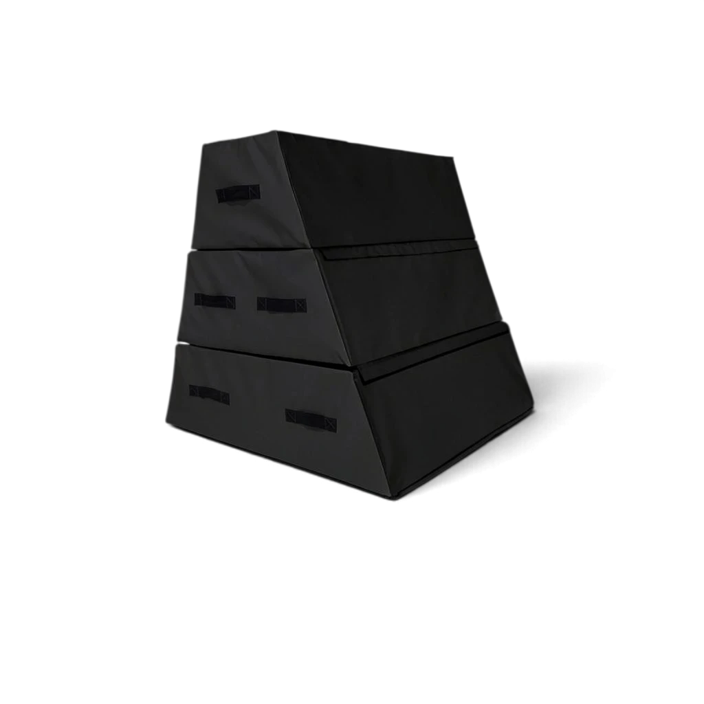 UK Gym Pits black 3 section parkour vault box made of heavy-duty PVC with carry handles for gymnastics training