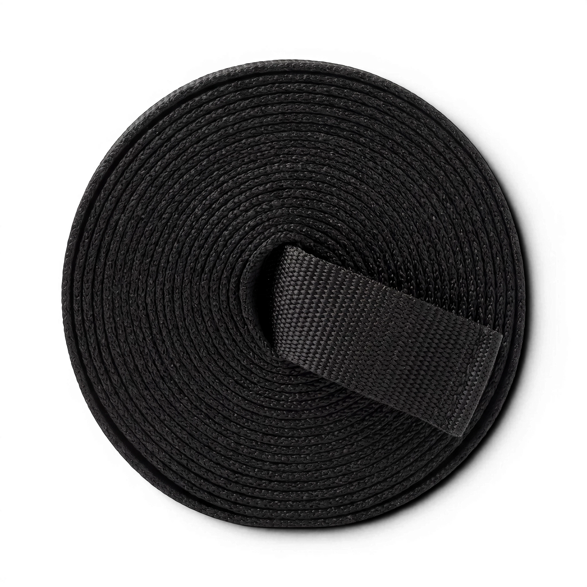 UK Gym Pits black webbing cinch strap rolled up for securing gym mats and equipment