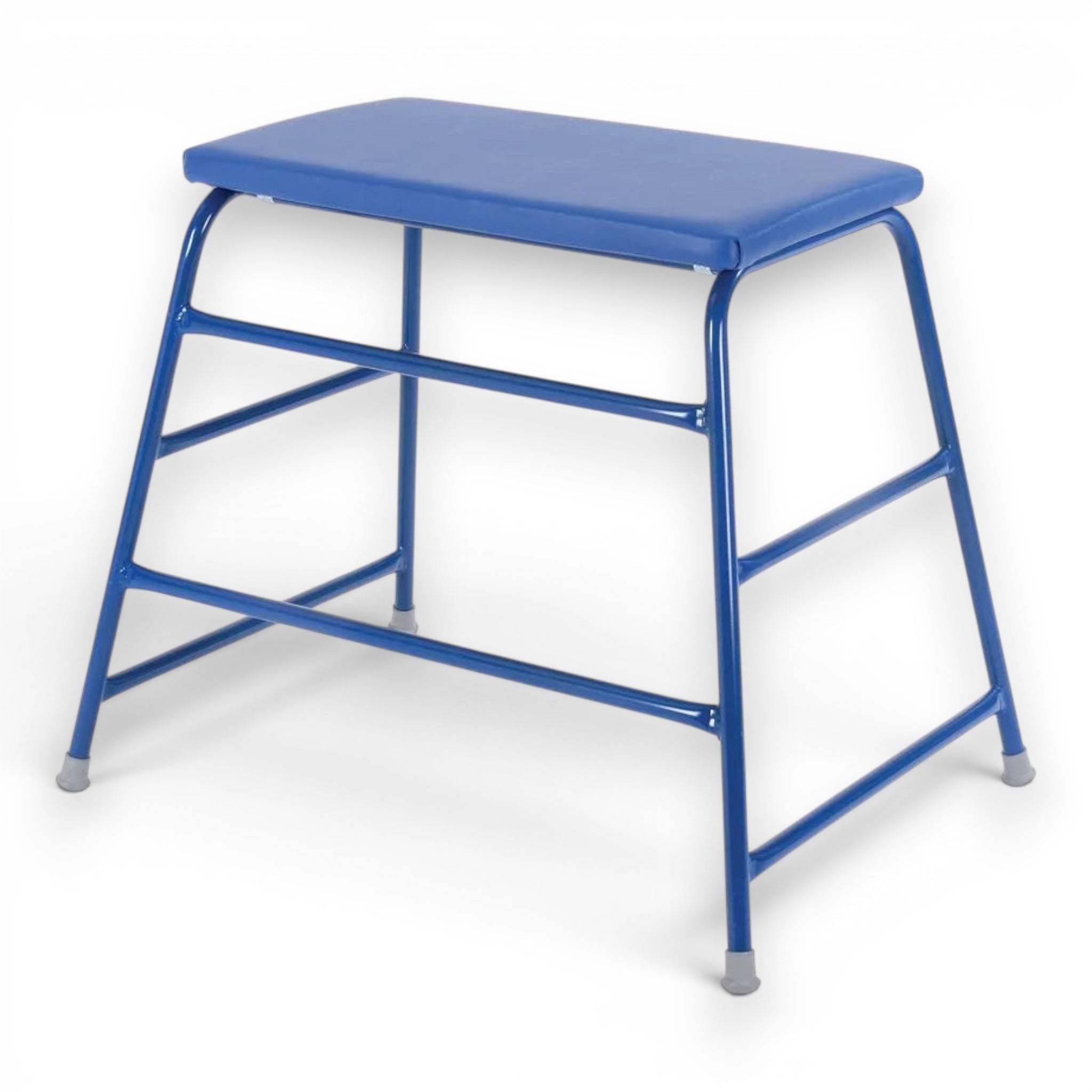 UK Gym Pits blue agility table with padded top and powder coated tubular steel frame for school gymnastics.