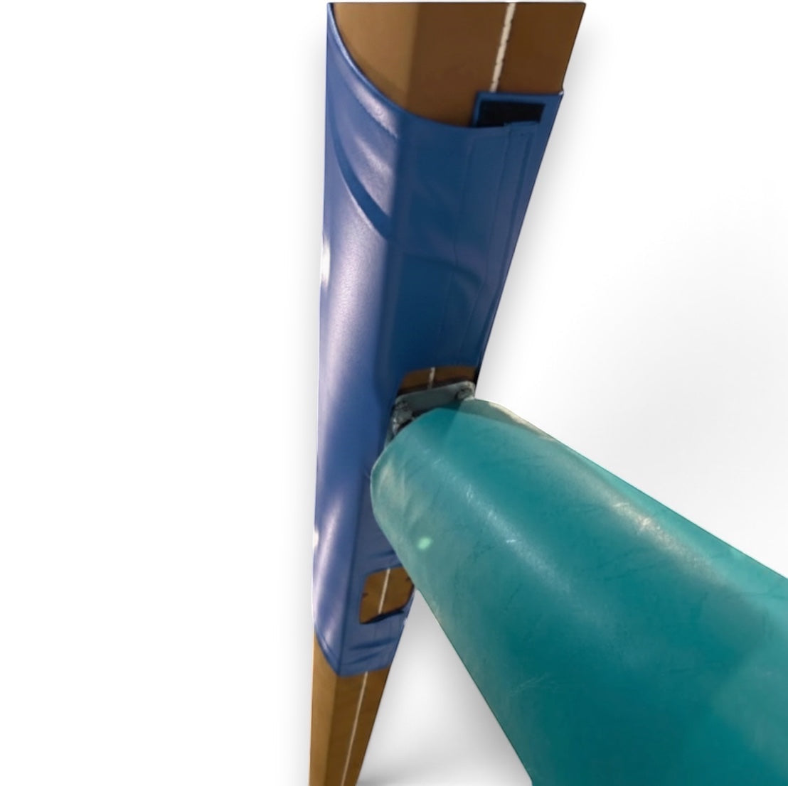 UK Gym Pits blue cushioned gymnastics beam mat with Velcro tabs for secure fit on a competition training beam