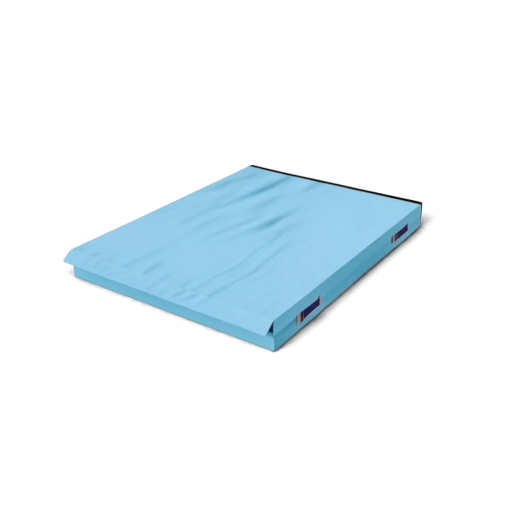 UK Gym Pits light blue connecting safety mat with shock-absorbing foam and heavy-duty handles for gymnastics training