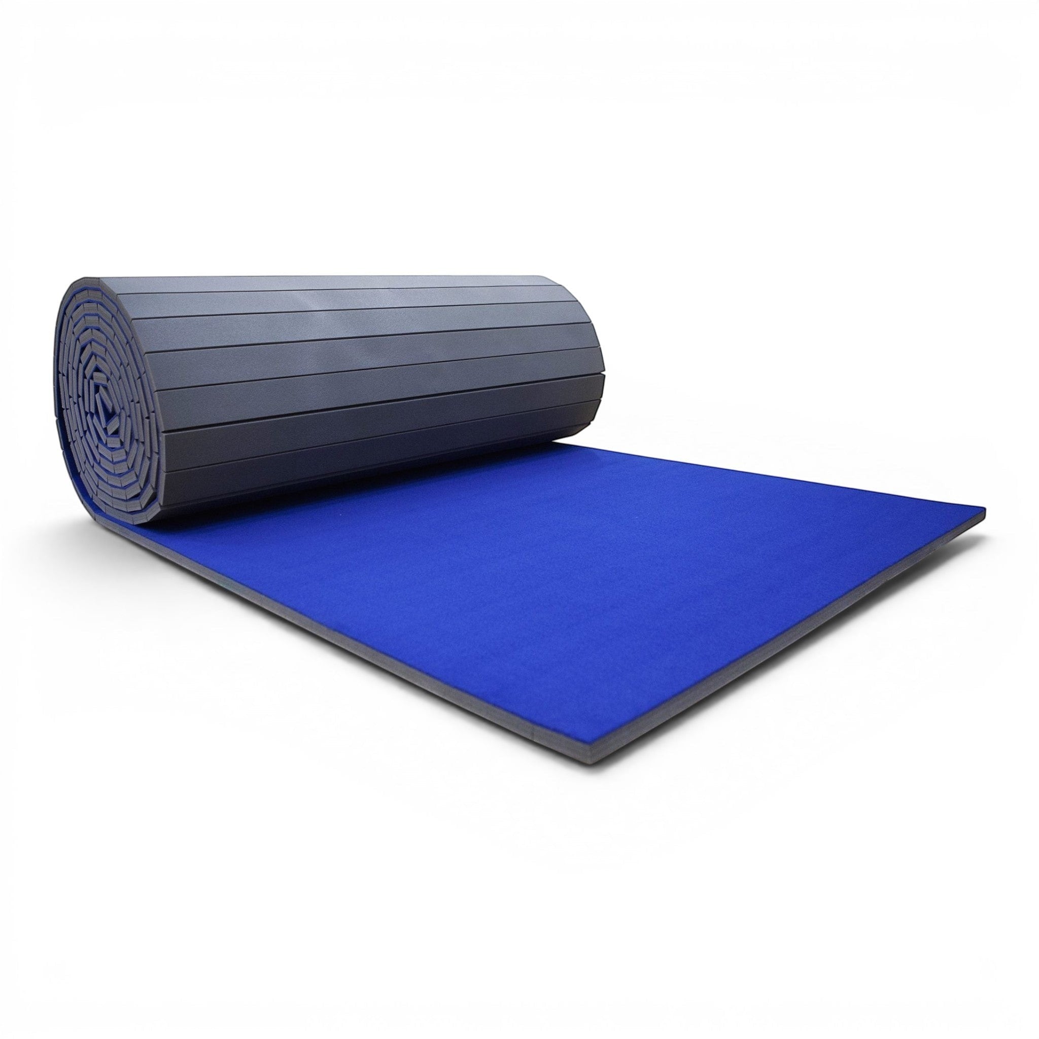 UK Gym Pits blue flexi carpet mat roll with shock absorbing XPE foam backing for gymnastics and cheerleading