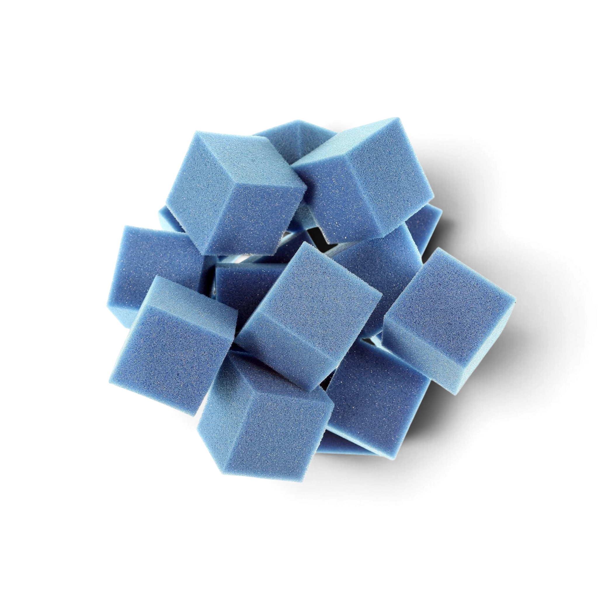 UK Gym Pits blue foam blocks for gymnastics landing pits, designed for heavy use and fire safety compliance.