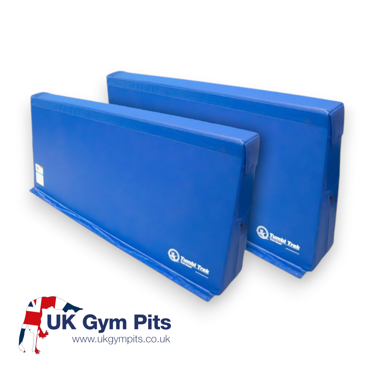 UK Gym Pits royal blue foam divider walls for gym training areas with tapered bases and velcro attachment flaps