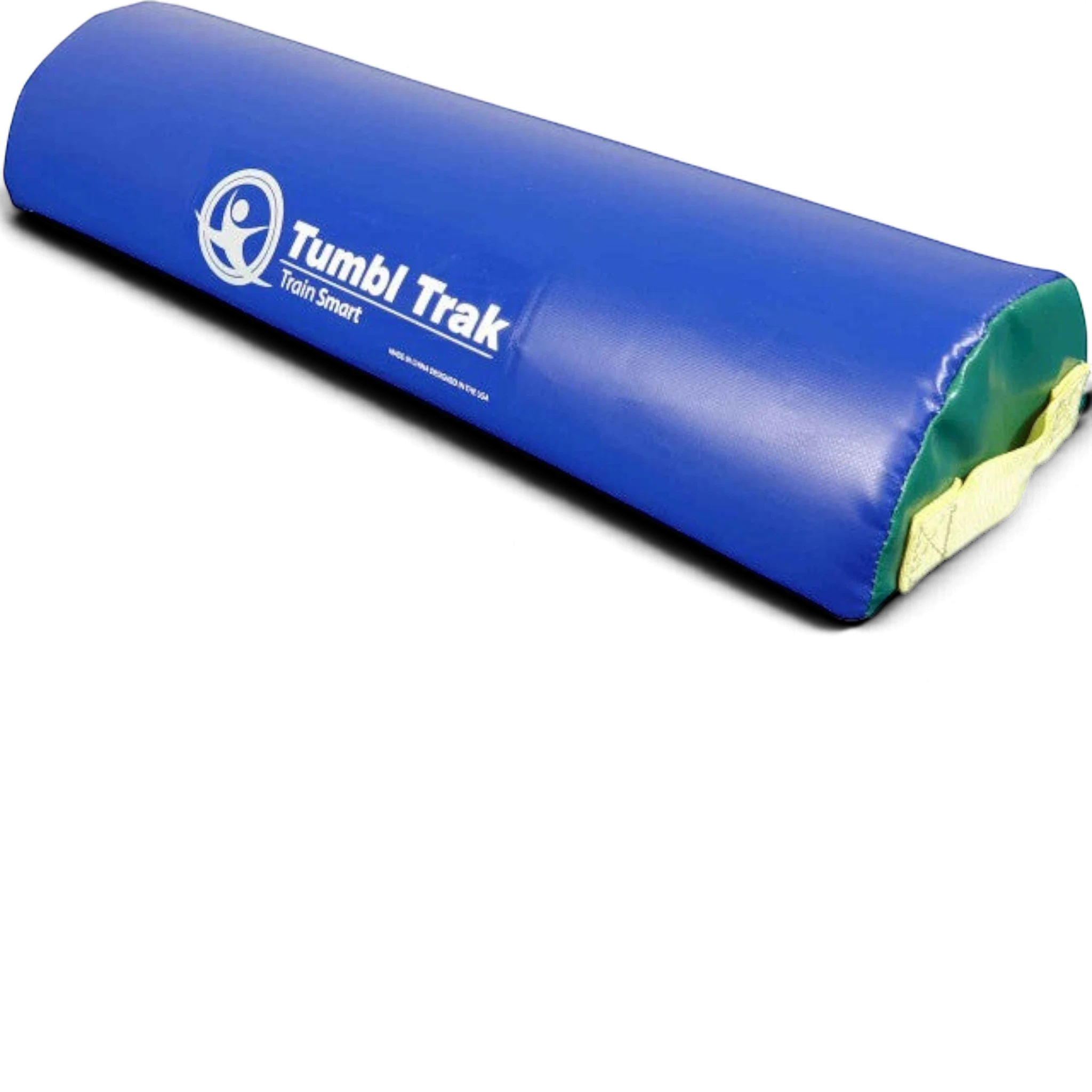 UK Gym Pits blue vinyl half round foam training tool with Tumbl Trak branding and yellow carry handle