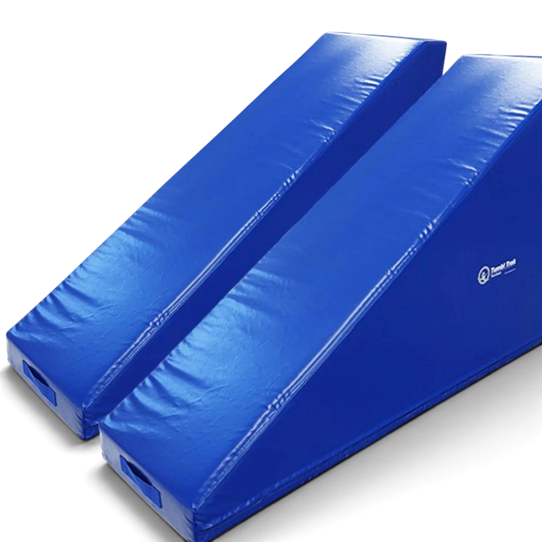 UK Gym Pits blue vinyl foam inclined wedge mats for gymnastics training with sturdy handles