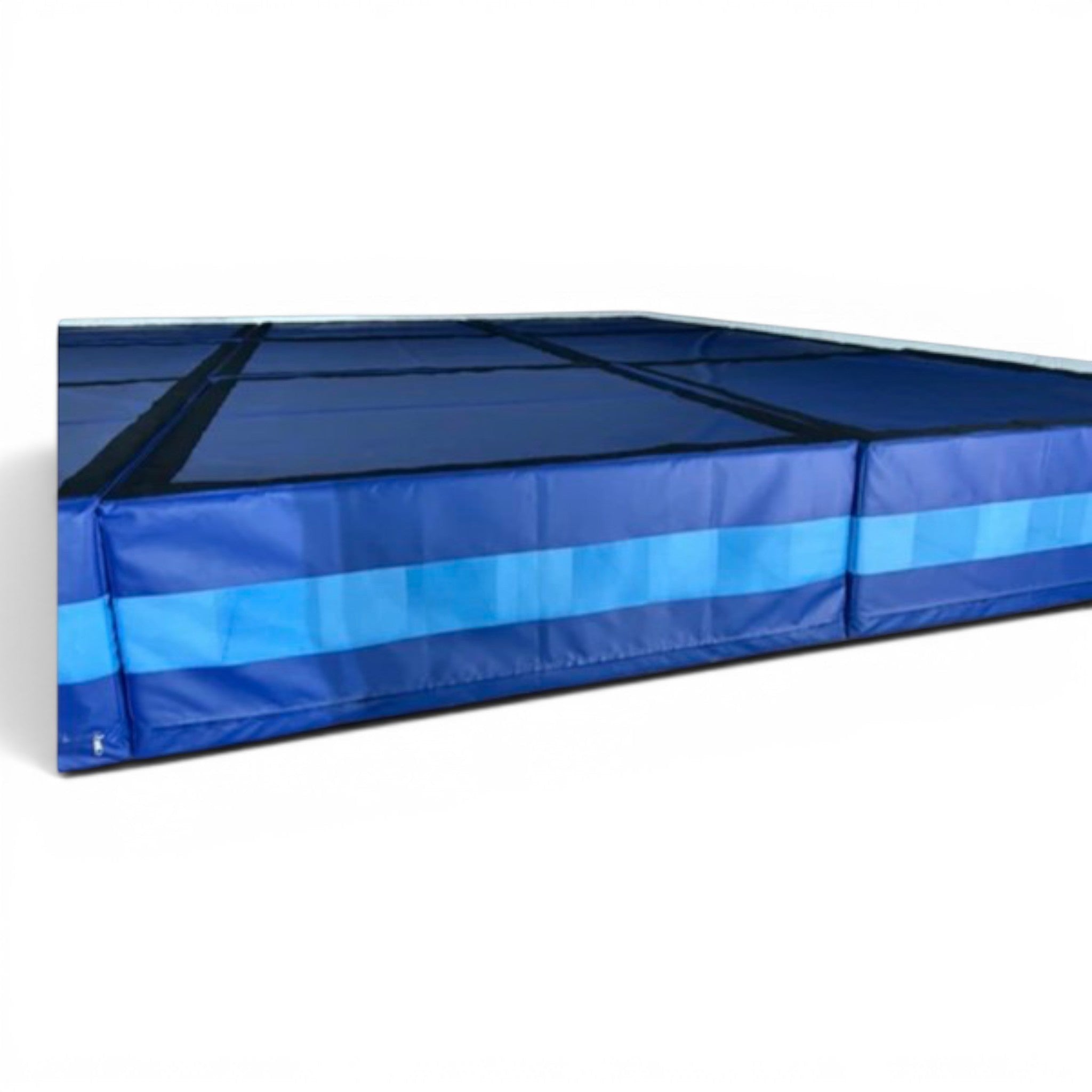 UK Gym Pits blue PVC resi foam landing module with mesh airflow panel for gymnastics and parkour training centers