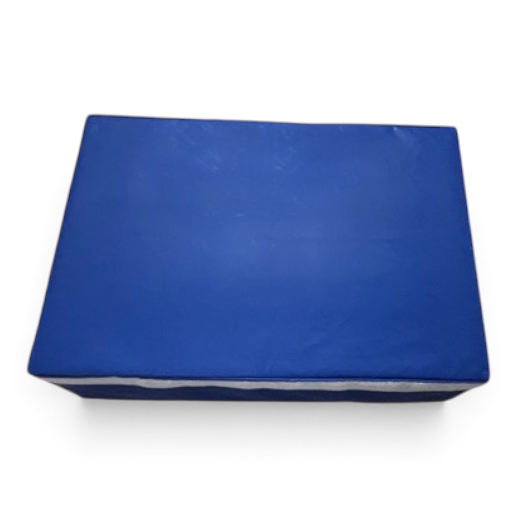 UK Gym Pits blue foam vault box section with anti-slip base and velcro connectors for gymnastics training.