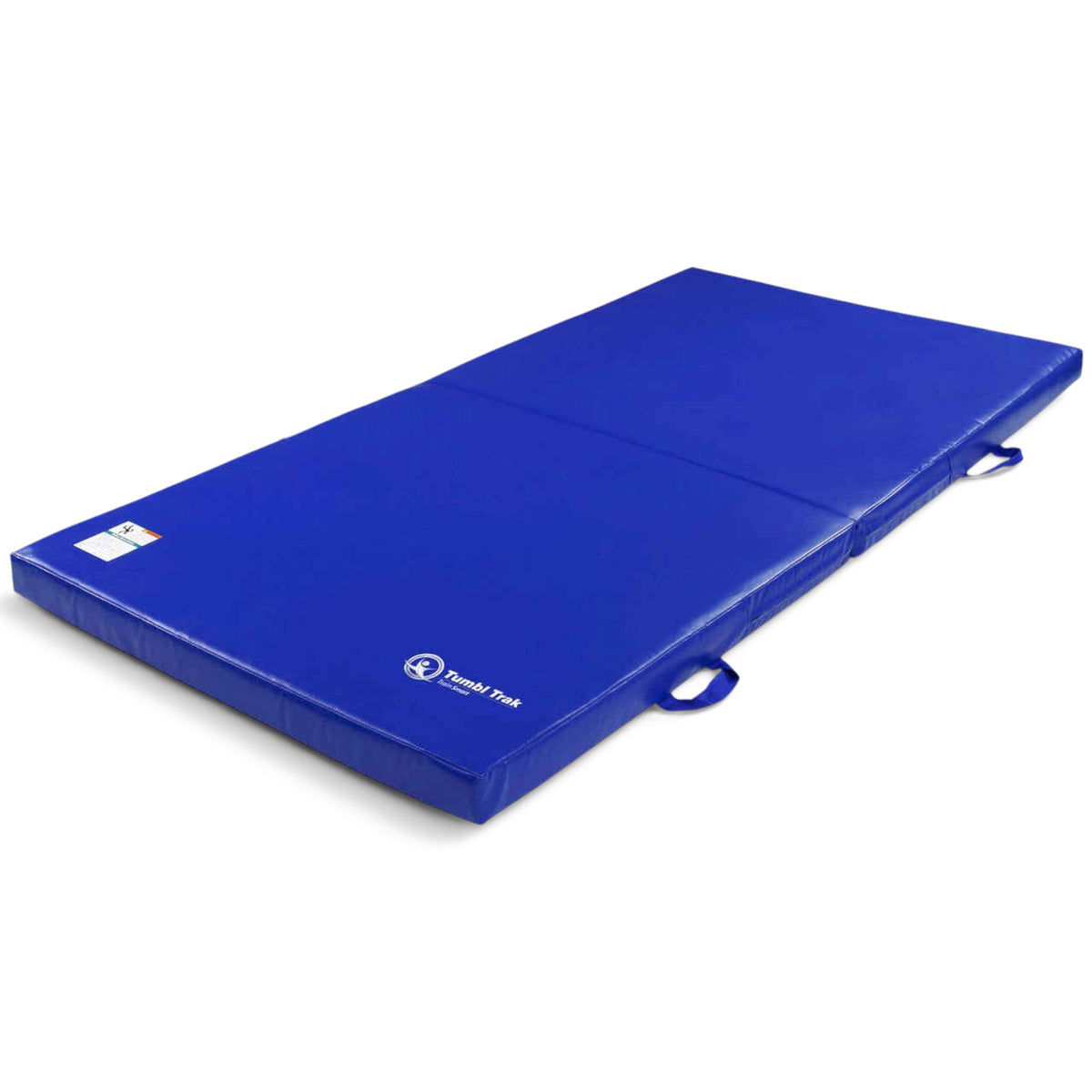 UK Gym Pits blue folding practice mat with carry handles and non-skid base for gymnastics training