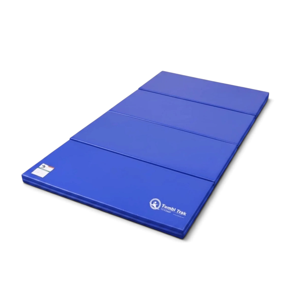 UK Gym Pits blue foldable tumbling mat made of durable vinyl for gymnastics and exercise training.