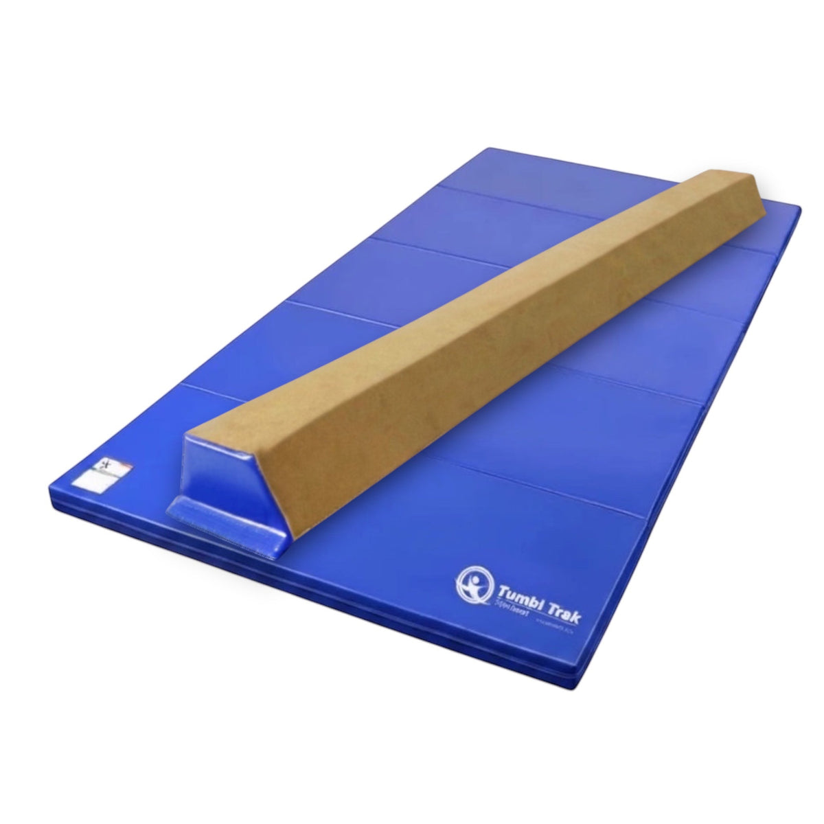 UK Gym Pits blue folding tumbling mat for gymnastics and exercise, made with durable vinyl and foam panels.