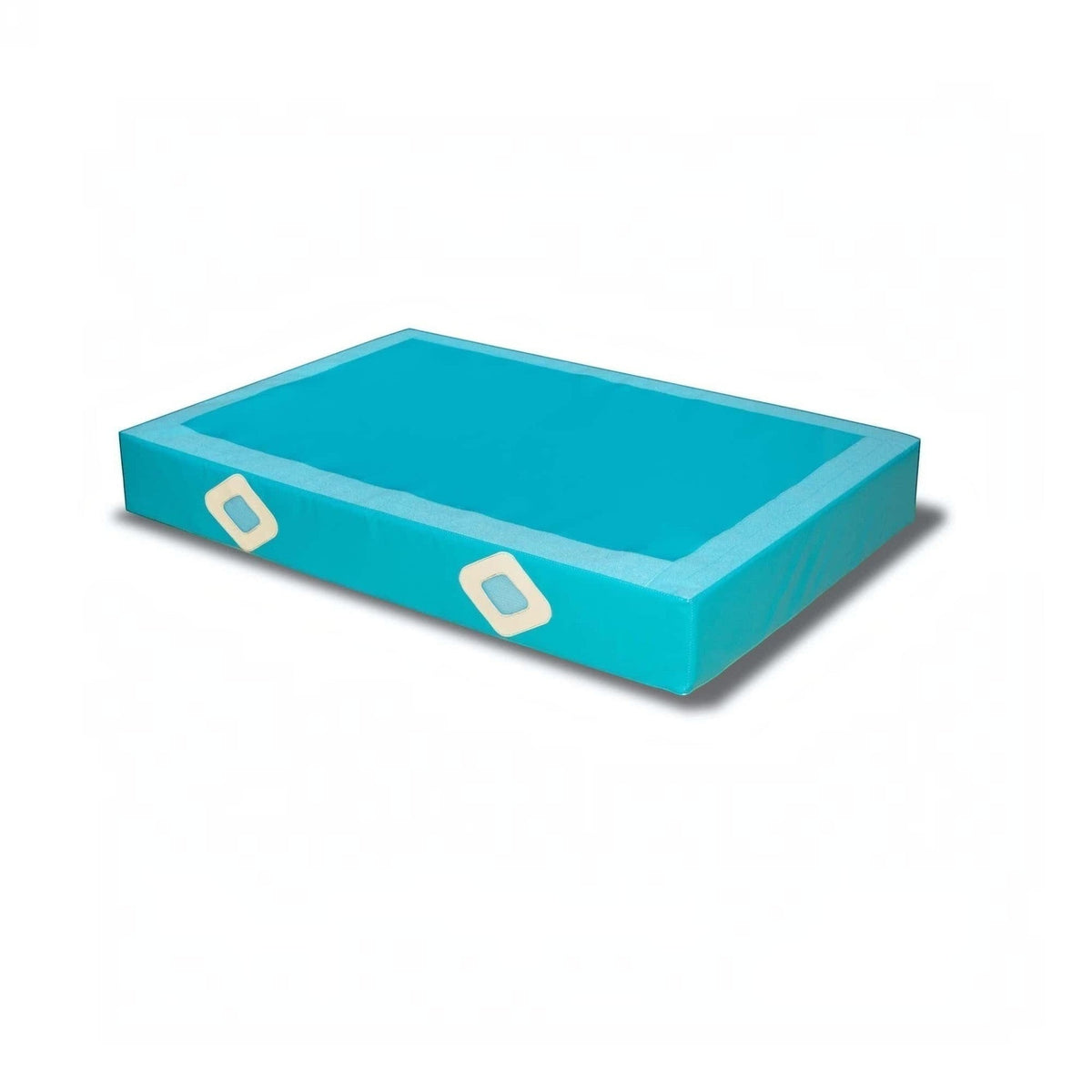 UK Gym Pits blue PVC gymnastics landing mat with reinforced corners and air mesh windows for parallel bars