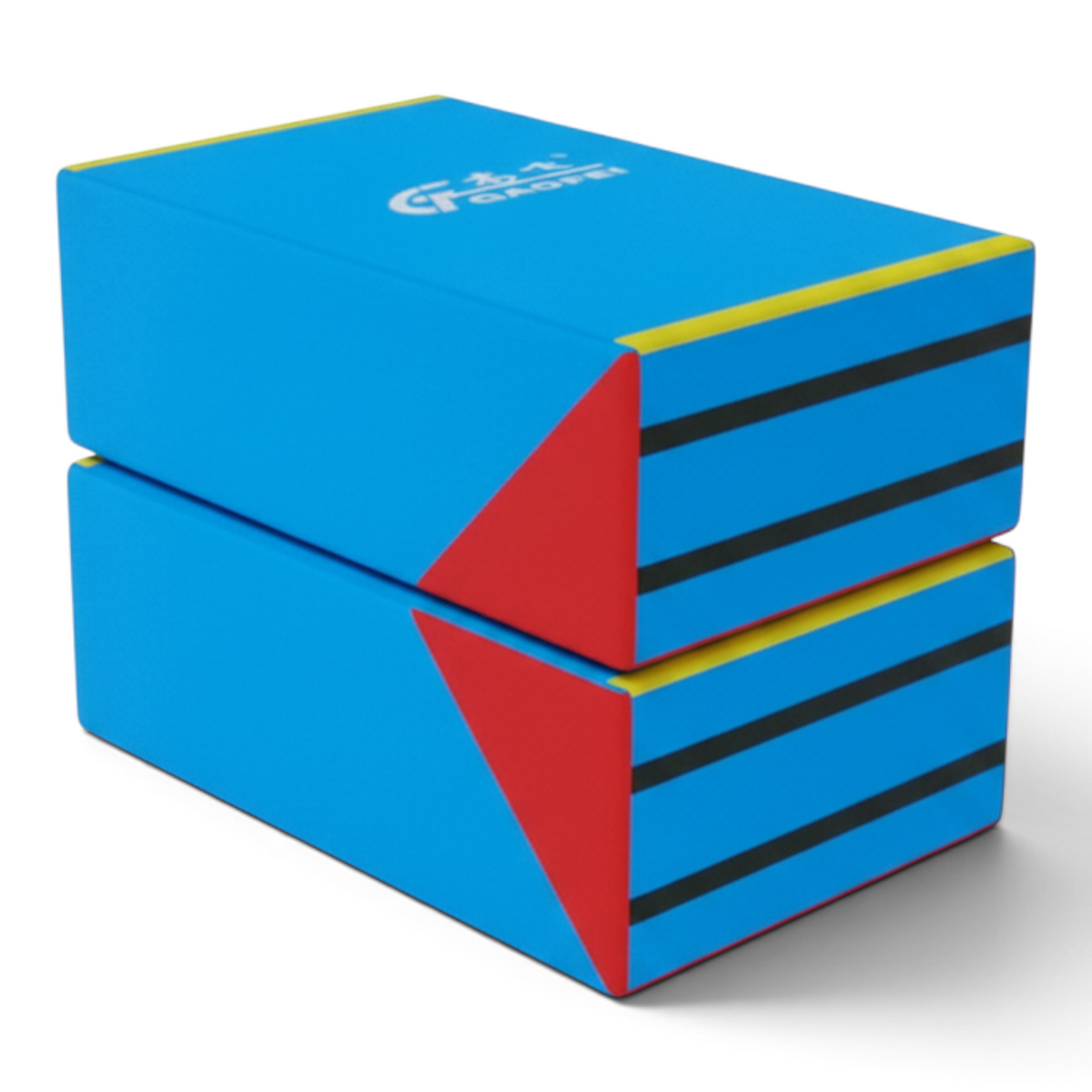 UK Gym Pits Gaofei blue foam parallel bars training blocks with red and black accents for safe gymnastics practice