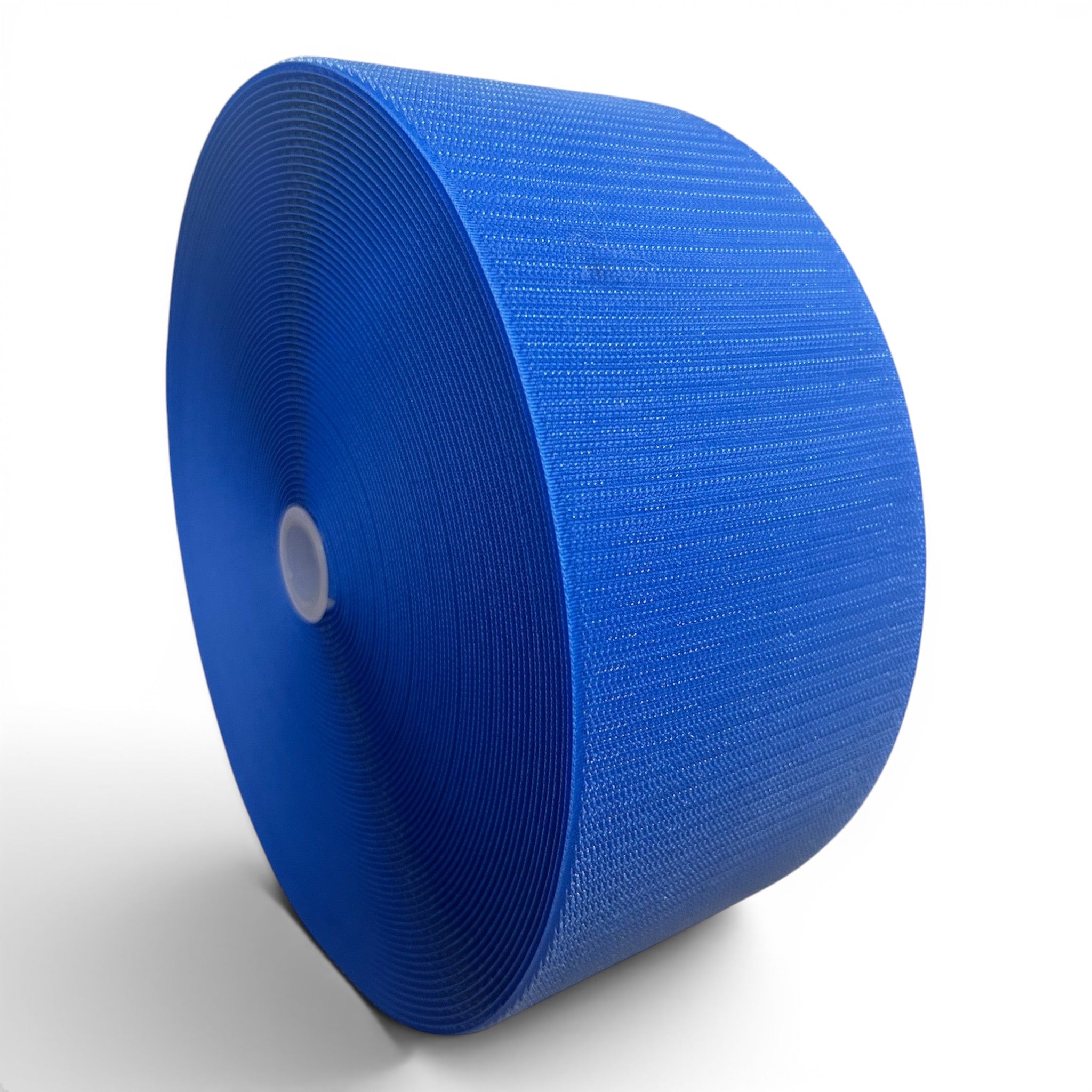 UK Gym Pits blue hook roll for joining carpet mat rolls, 10cm wide and 25m long for seamless gym flooring connections.