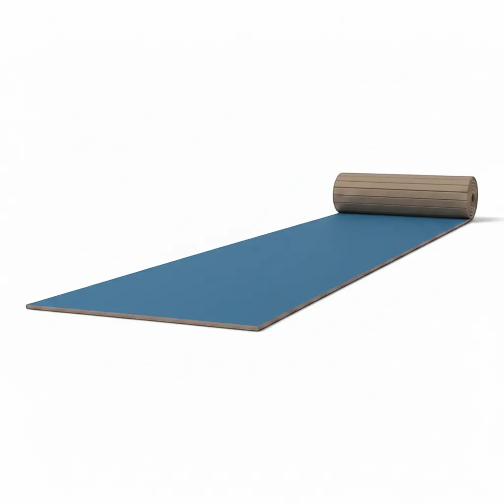 UK Gym Pits blue hybrid connect mat roll with tatami-textured PVC surface and shock-absorbing XPE foam base.