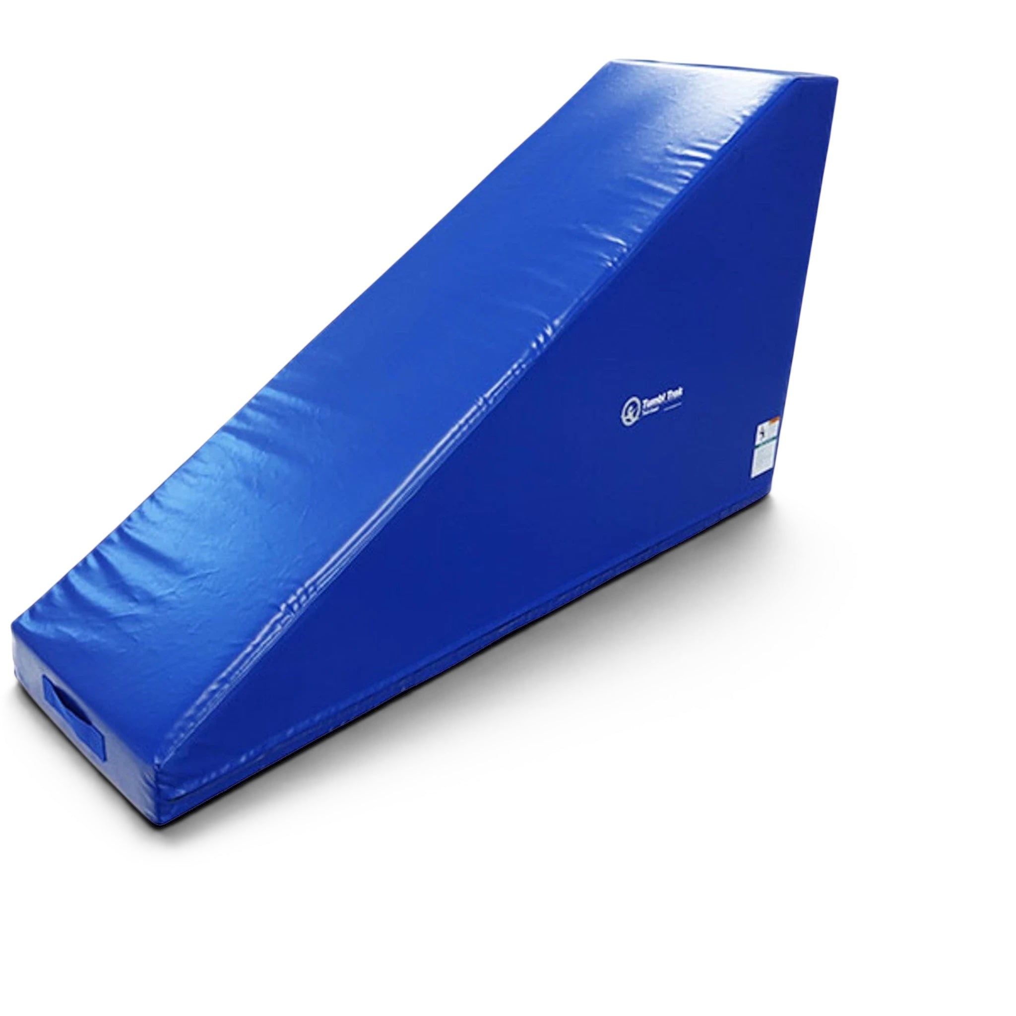 UK Gym Pits blue vinyl inclined wedge gymnastics mat with sturdy handles for skill training and progressions
