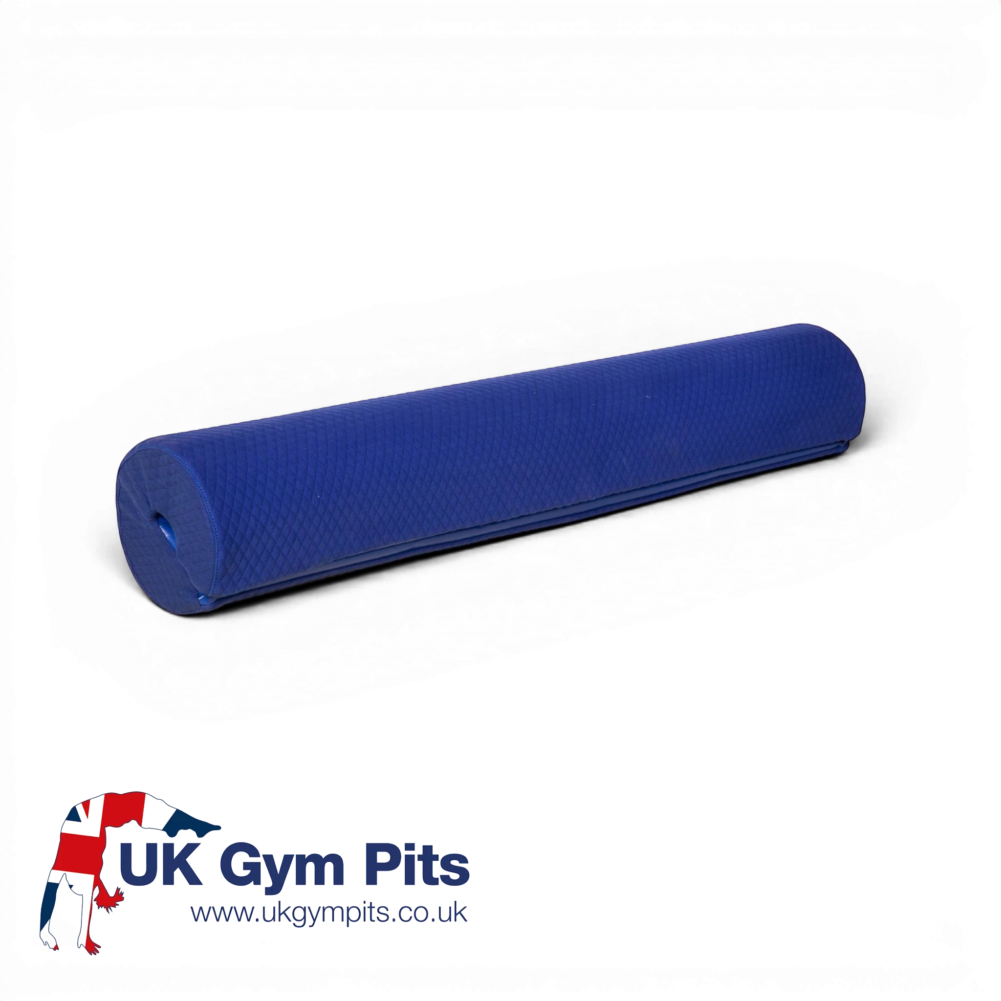 UK Gym Pits blue parallel bars safety pad with shock-absorbent foam core and textured jersey fabric cover.