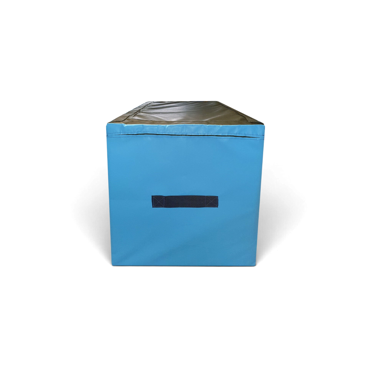 UK Gym Pits blue and black parkour jumping block with a carry handle, made from durable PVC and high-density foam.
