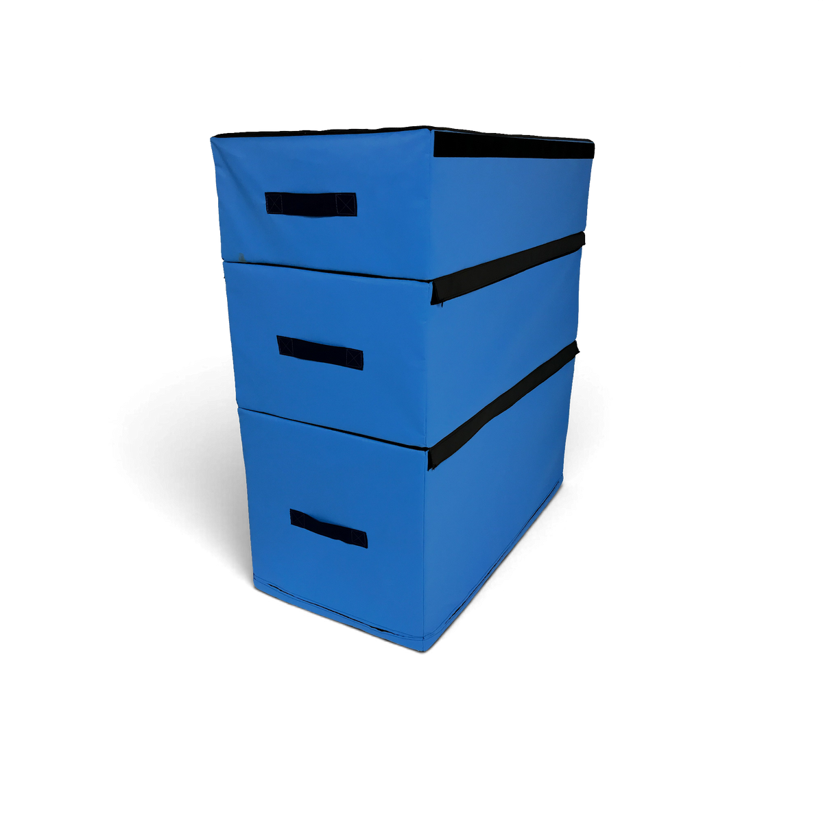 UK Gym Pits blue parkour jumping blocks stacked vertically with carry handles and non-slip PVC surface
