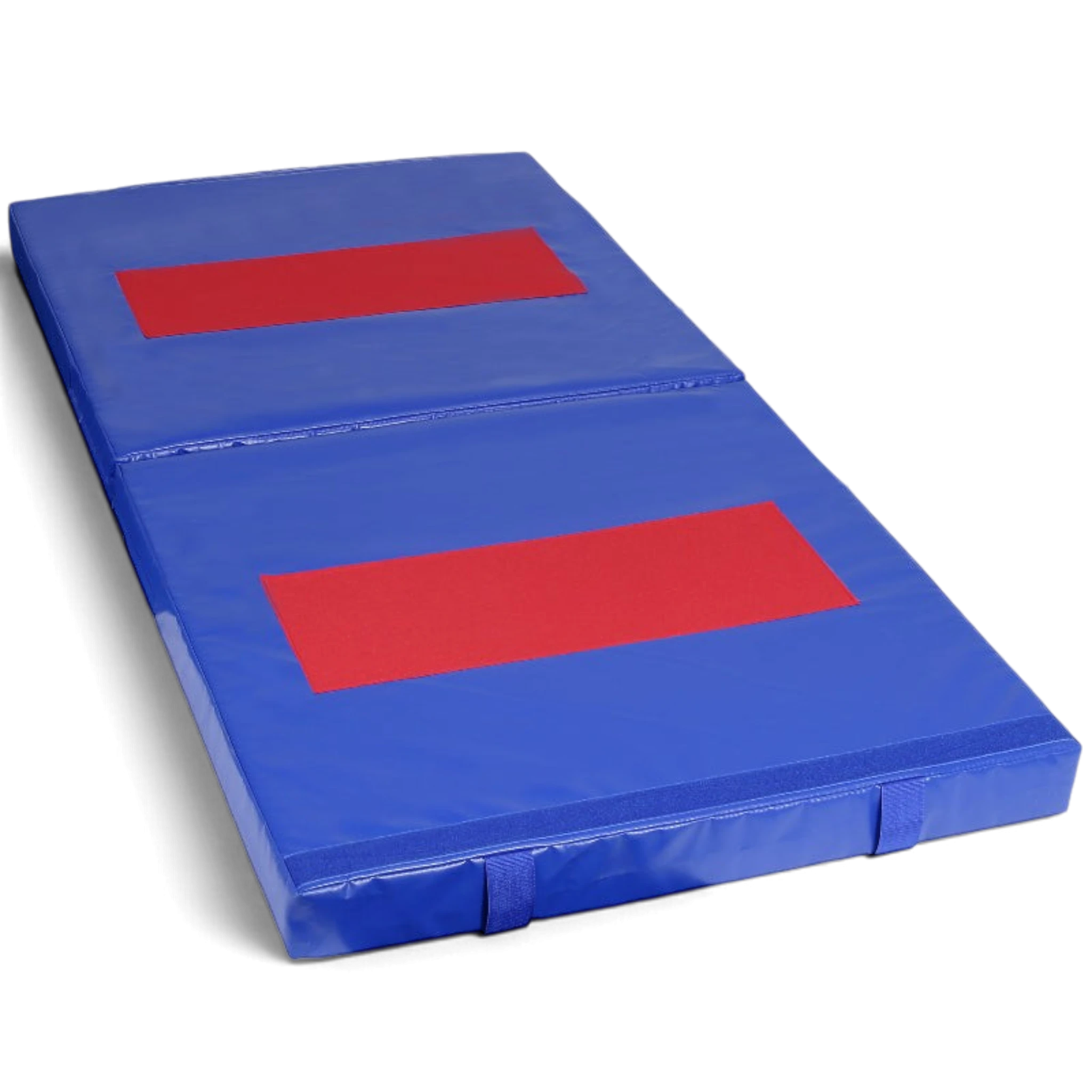 UK Gym Pits blue and red folding gymnastics tumbling mat with durable vinyl surface and carry handles