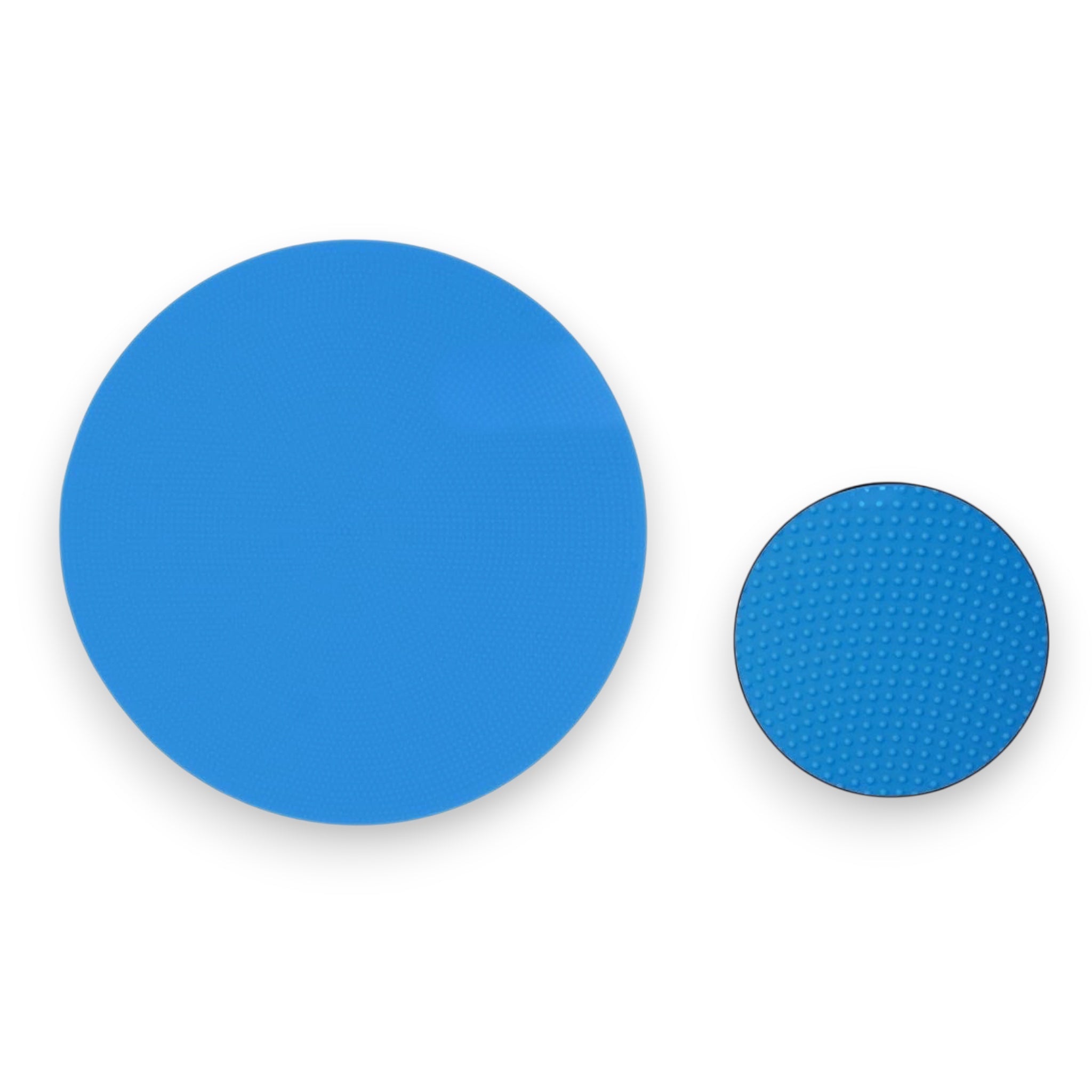 UK Gym Pits blue circular rubber spot markers for sports and preschool activities with non-slip dimpled texture