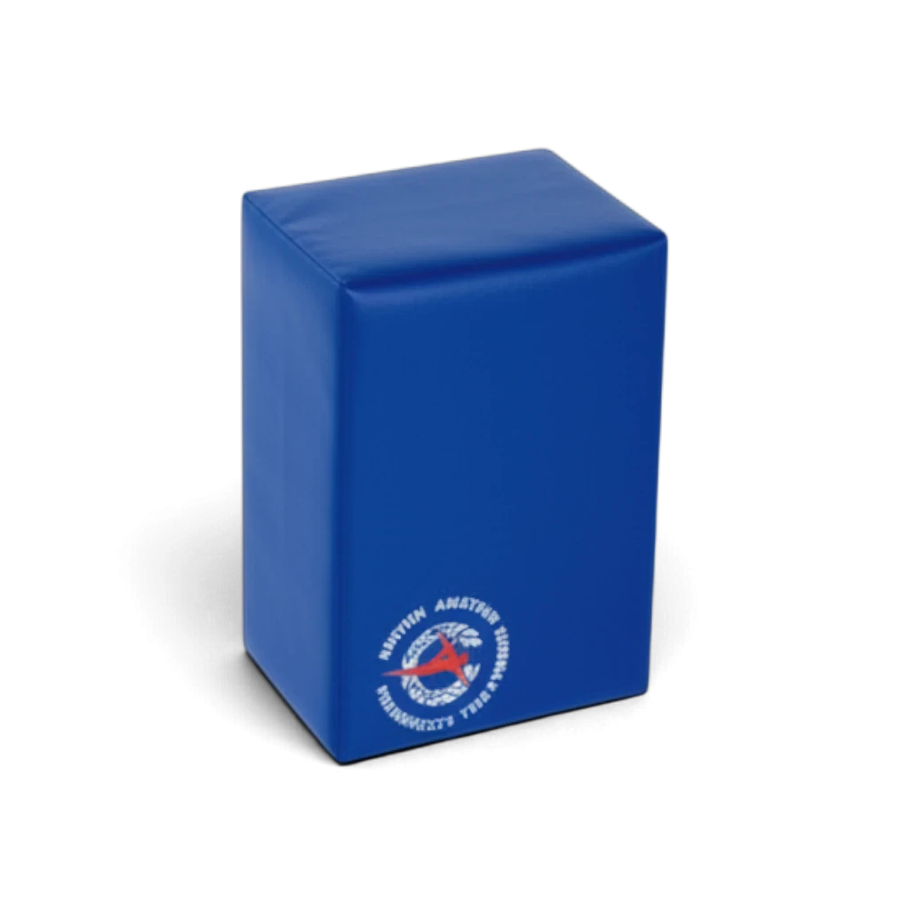 UK Gym Pits blue soft play brick with British Gymnastics logo for children's motor skill development