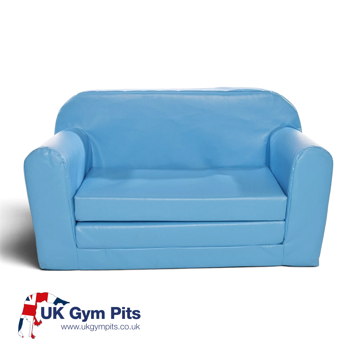 UK Gym Pits light blue children's soft play sofa bed made from easy-to-clean phthalate-free PVC foam
