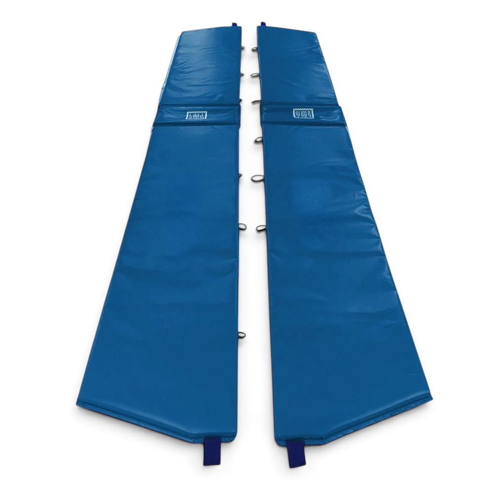 UK Gym Pits blue PVC foam coverall frame pads for mini trampolines with lacing cords and fixings