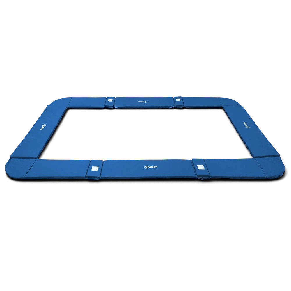 UK Gym Pits blue rectangular junior trampoline coverall frame pads with foam padding and elasticated straps
