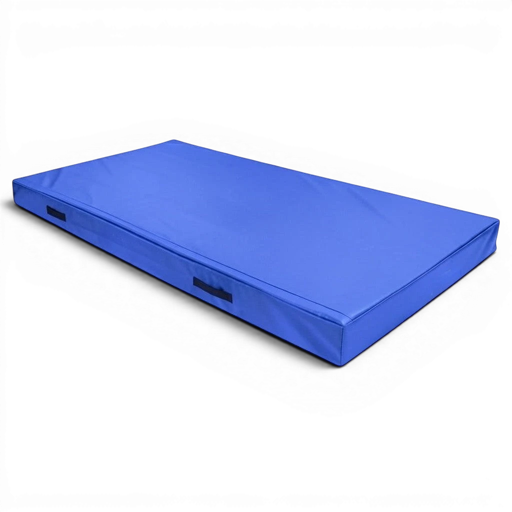 UK Gym Pits blue FIG specification trampoline push-on safety mat with PVC cover and side handles