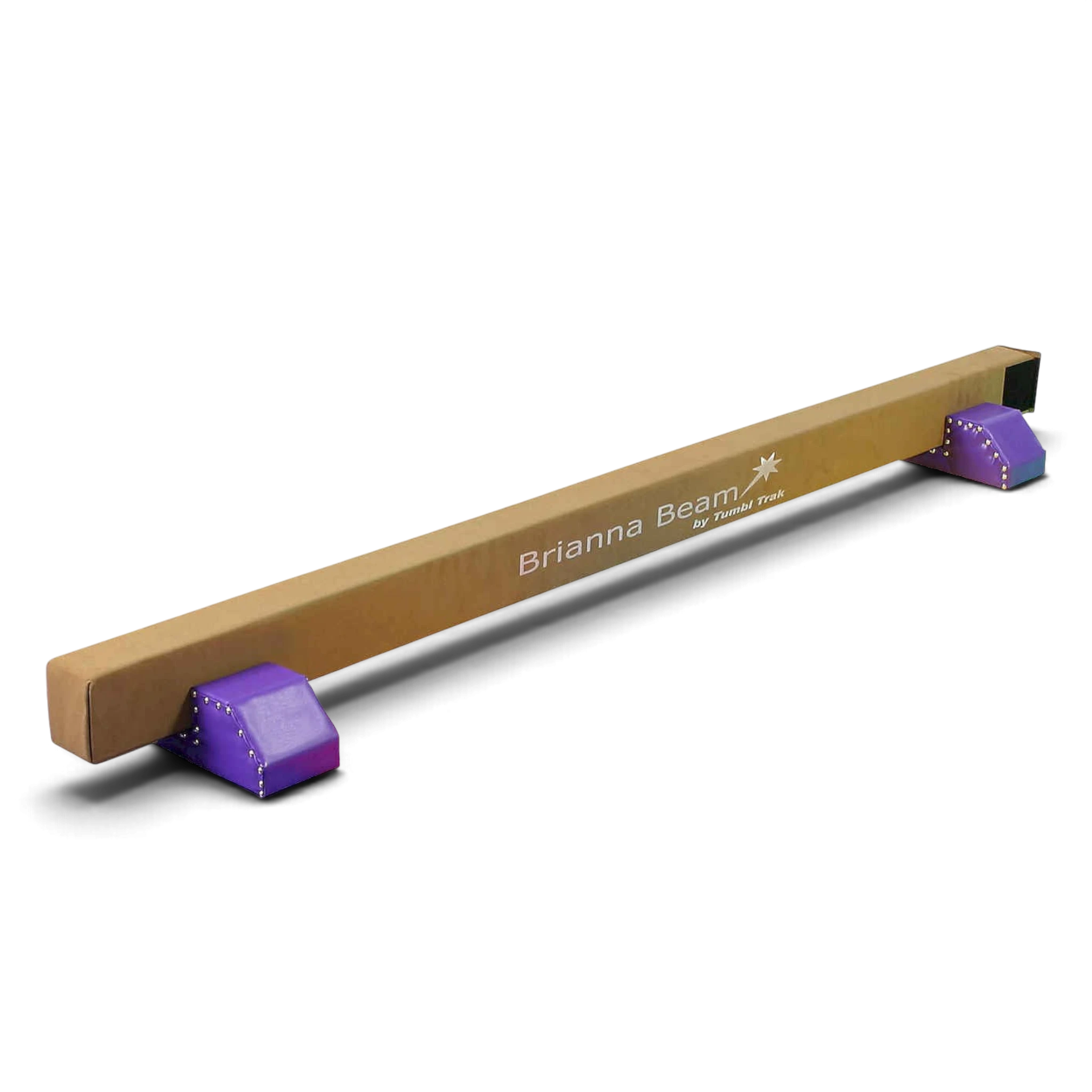 UK Gym Pits Brianna Beam in brown synthetic suede with purple studded leg risers for home gymnastics training