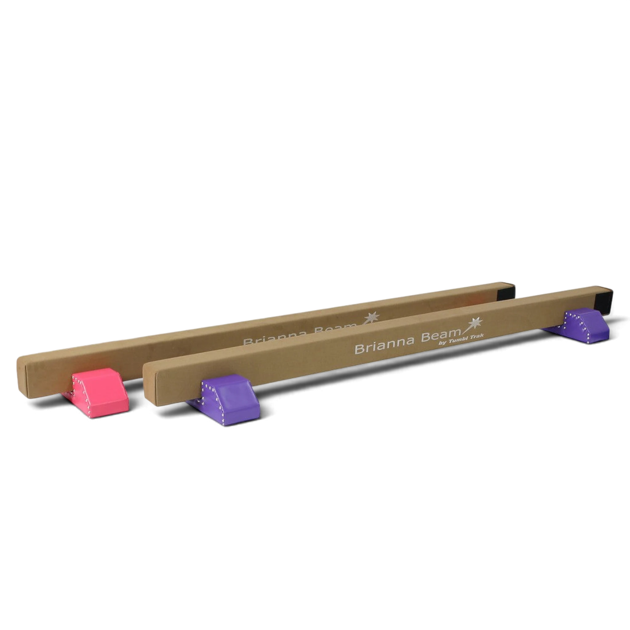 UK Gym Pits Brianna Beam set with brown synthetic suede surface and pink and purple studded leg risers for home training