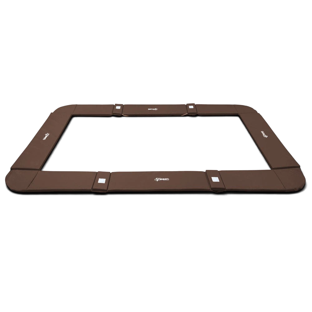 UK Gym Pits brown PVC junior trampoline frame pads with 2.5cm thick foam padding and elasticated attachment straps.