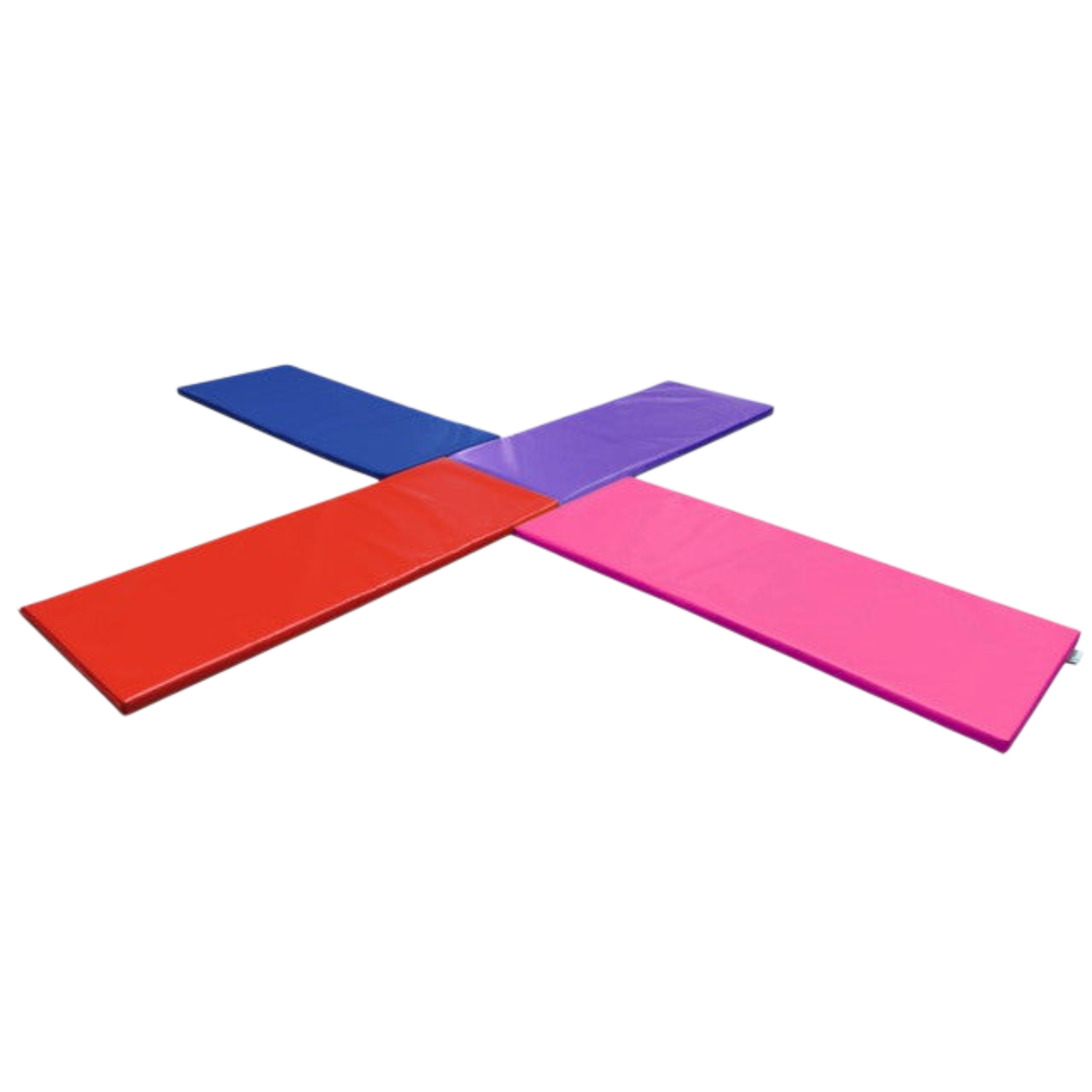 UK Gym Pits Build A Mat system featuring four colourful vinyl tumbling panels connected in a cross shape