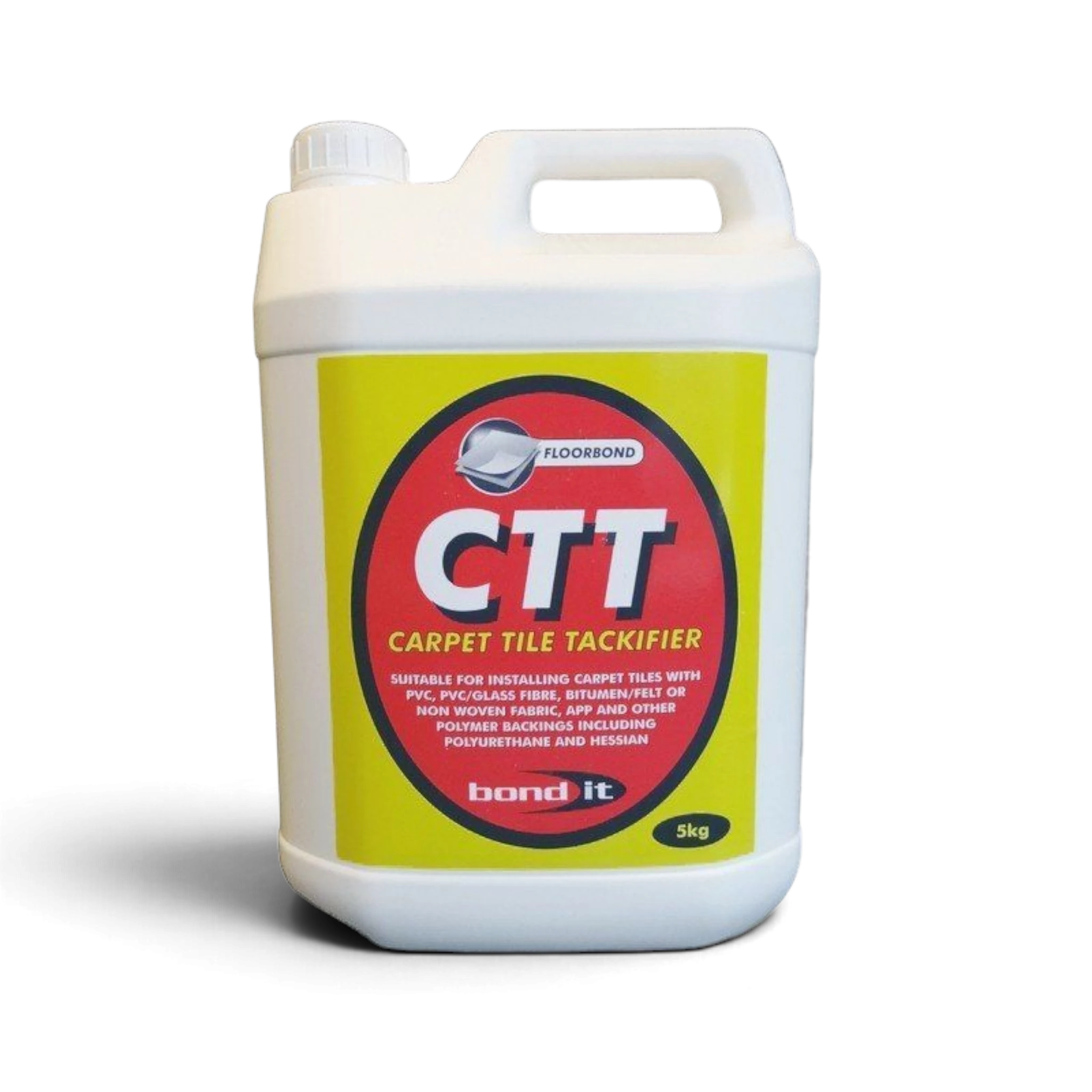 UK Gym Pits 5kg container of CTT carpet tile tackifier adhesive for loose lay flooring installation