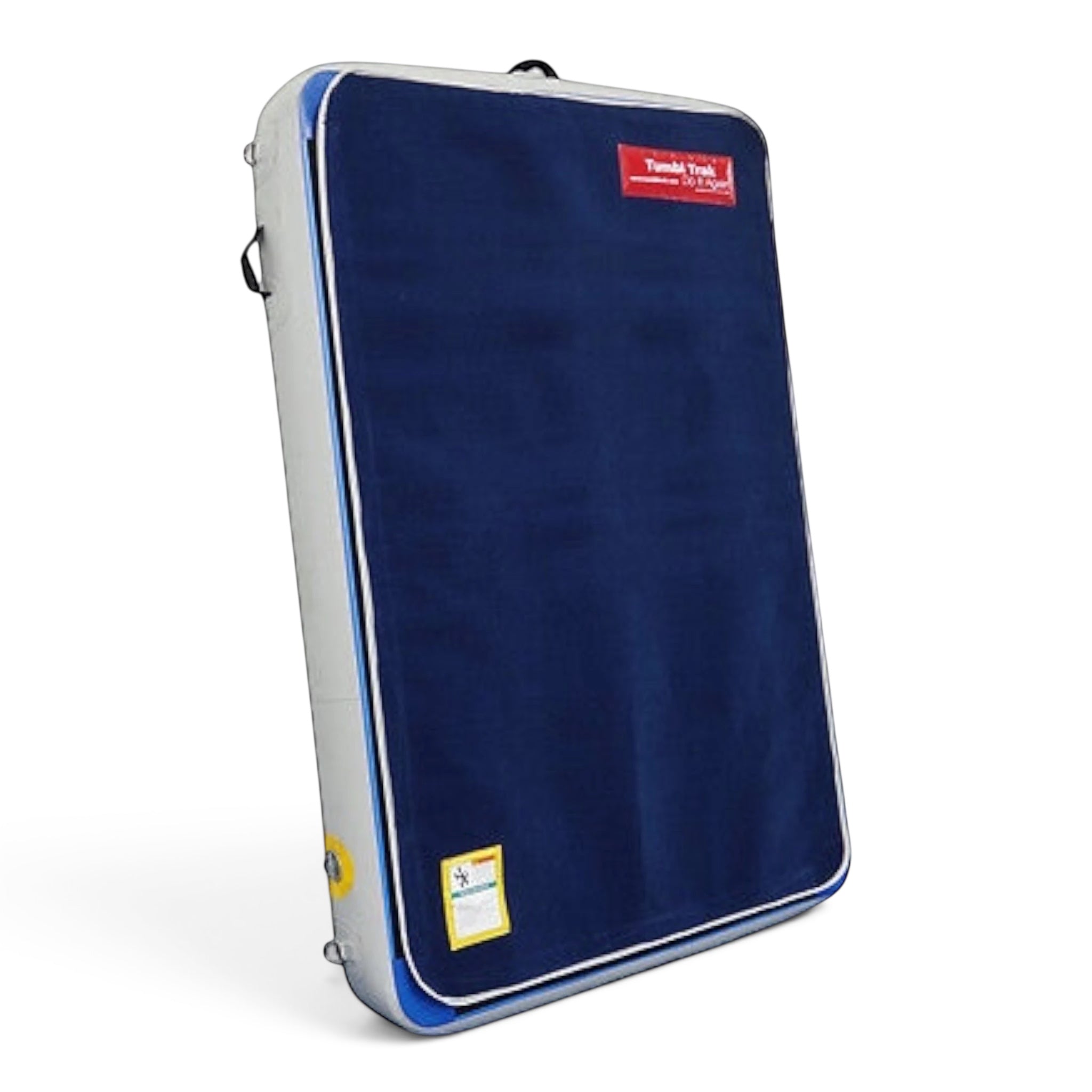 UK Gym Pits blue carpet wall overlay attached to a gym mat for gymnastics training drills