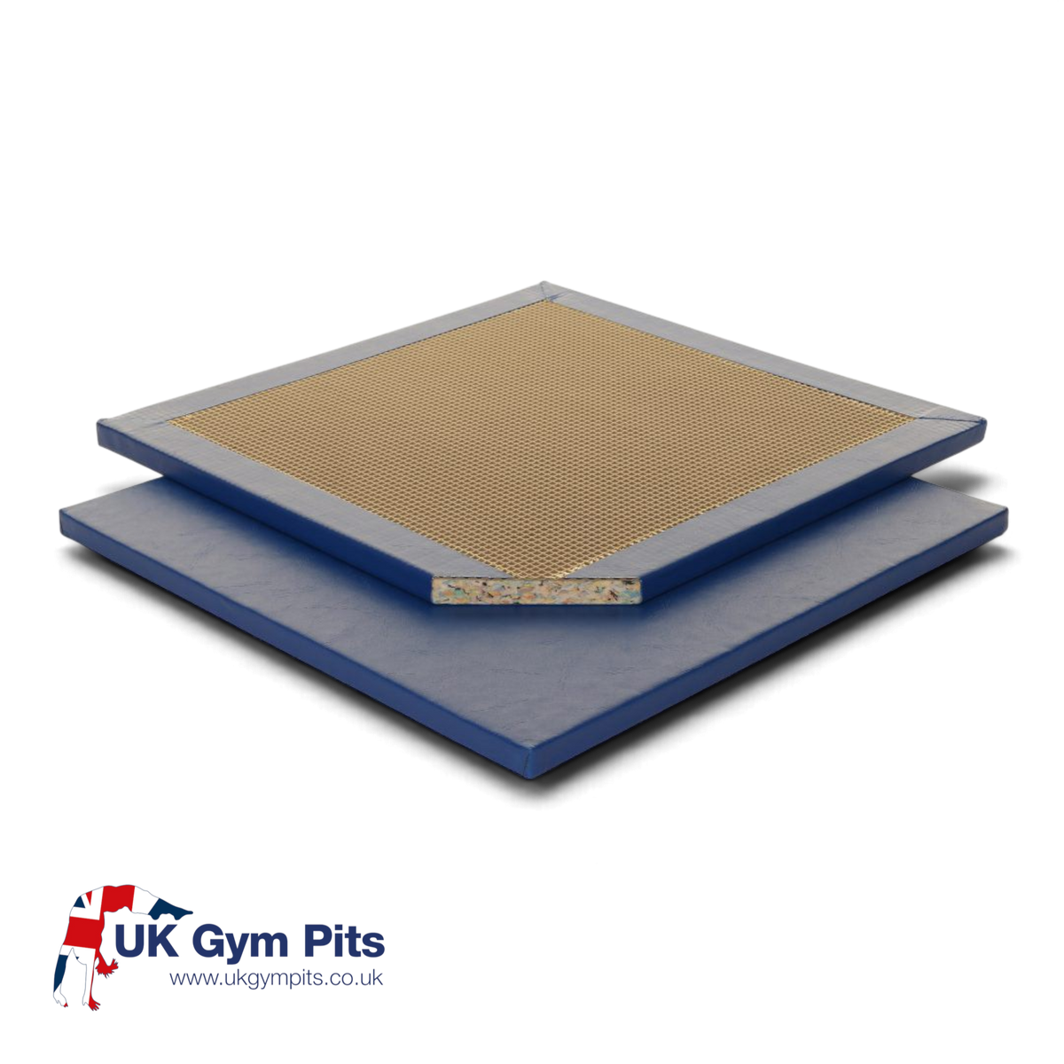 UK Gym Pits medium-weight blue stretch mat with chipfoam core and reinforced anti-slip latex base
