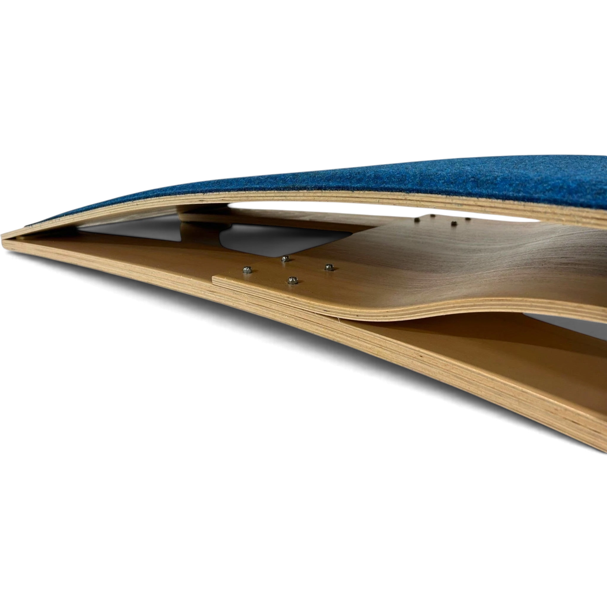 UK Gym Pits Club springboard made of moulded plywood with a blue antimicrobial carpet surface for gymnastics.