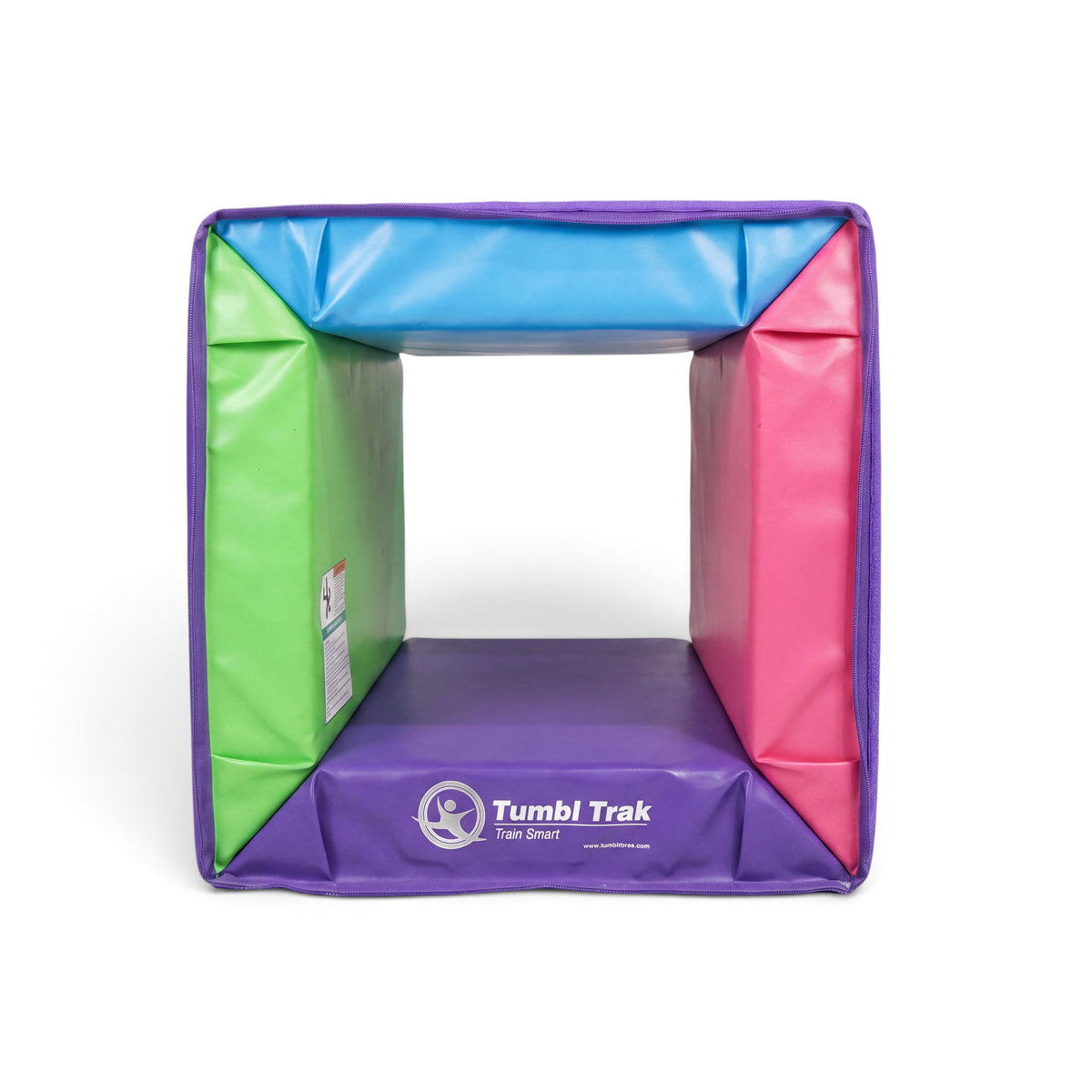 UK Gym Pits Colour Tunnel Mat folded into a square box shape for toddler crawling and obstacle course play.