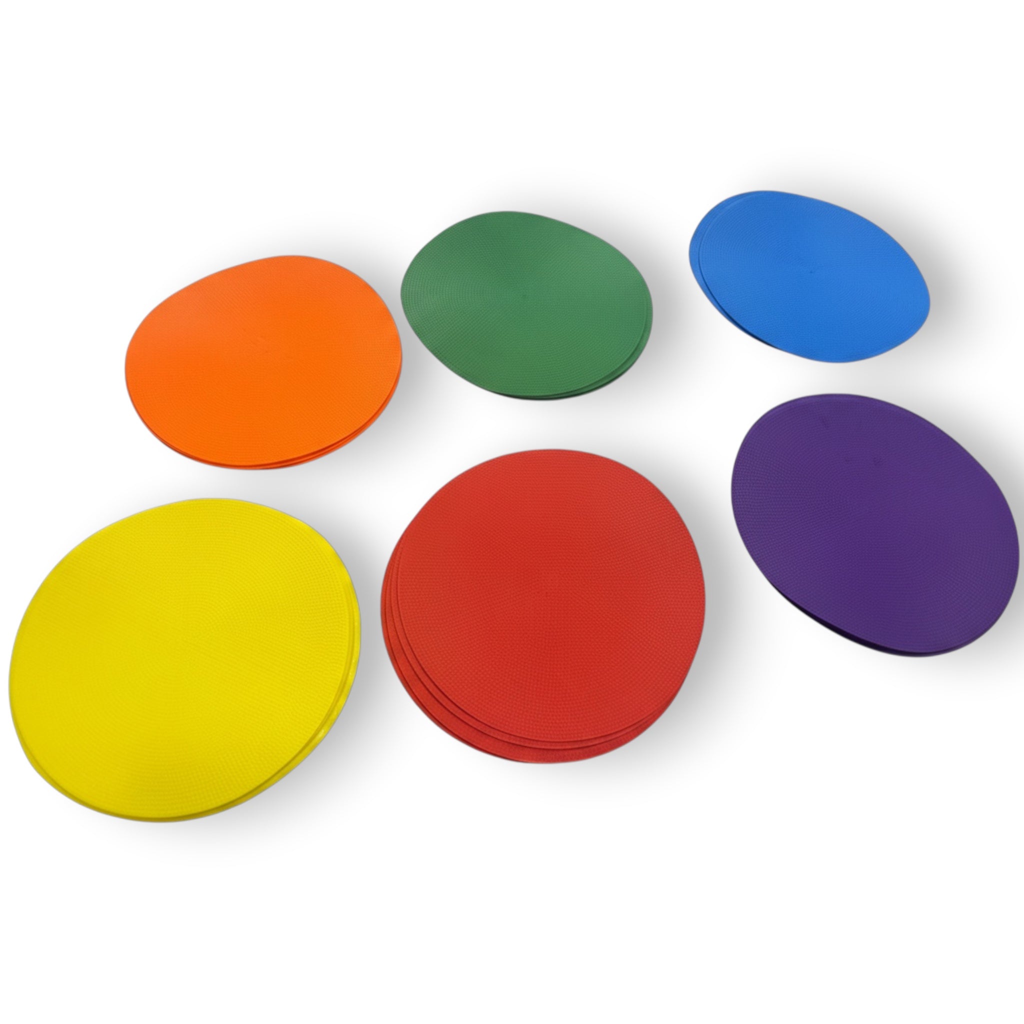 UK Gym Pits colourful TPR spot placement markers for sports and preschool activities with non-slip dimpled texture