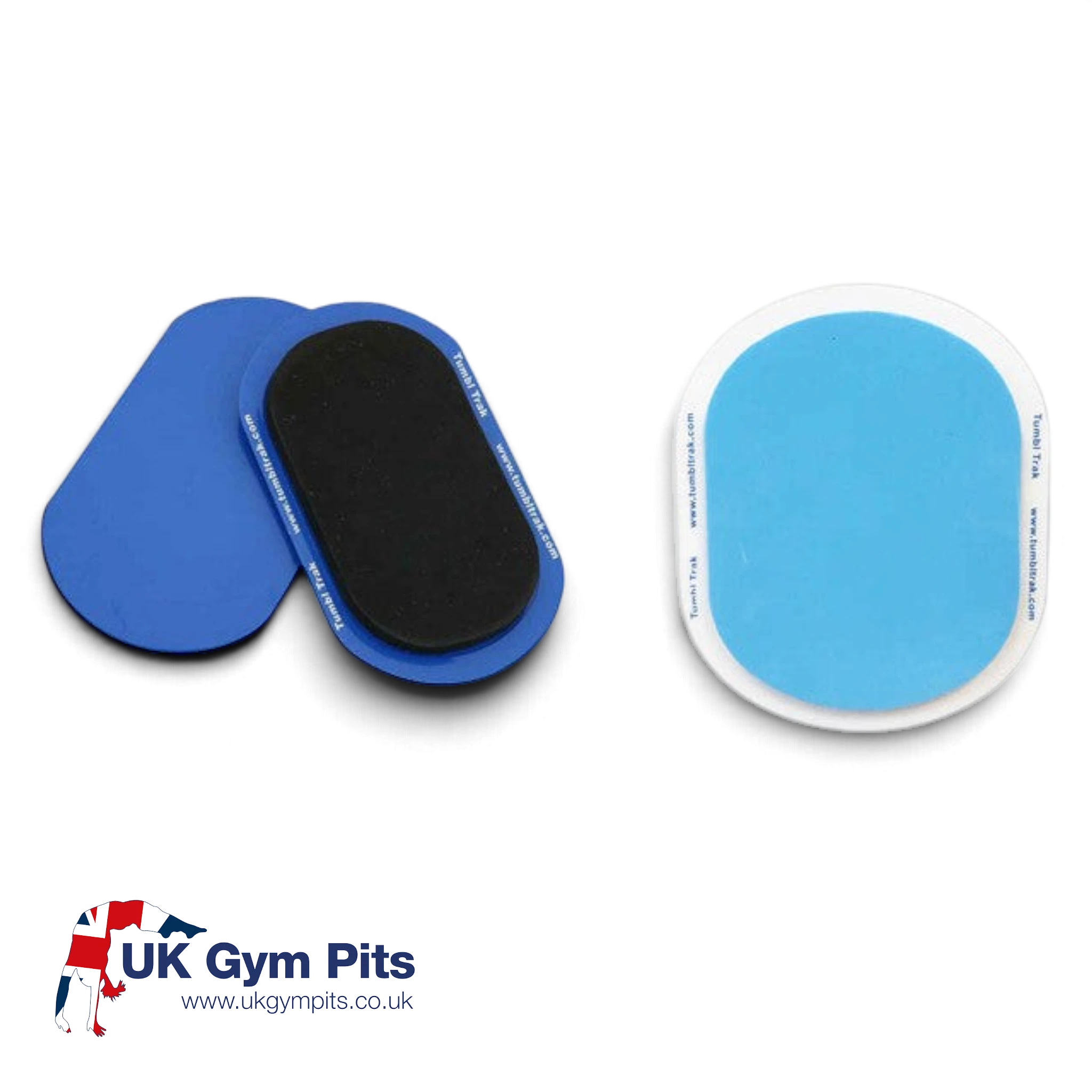 UK Gym Pits conditioning slider combo pack featuring one pair of royal blue charcoal and one large white blue slider