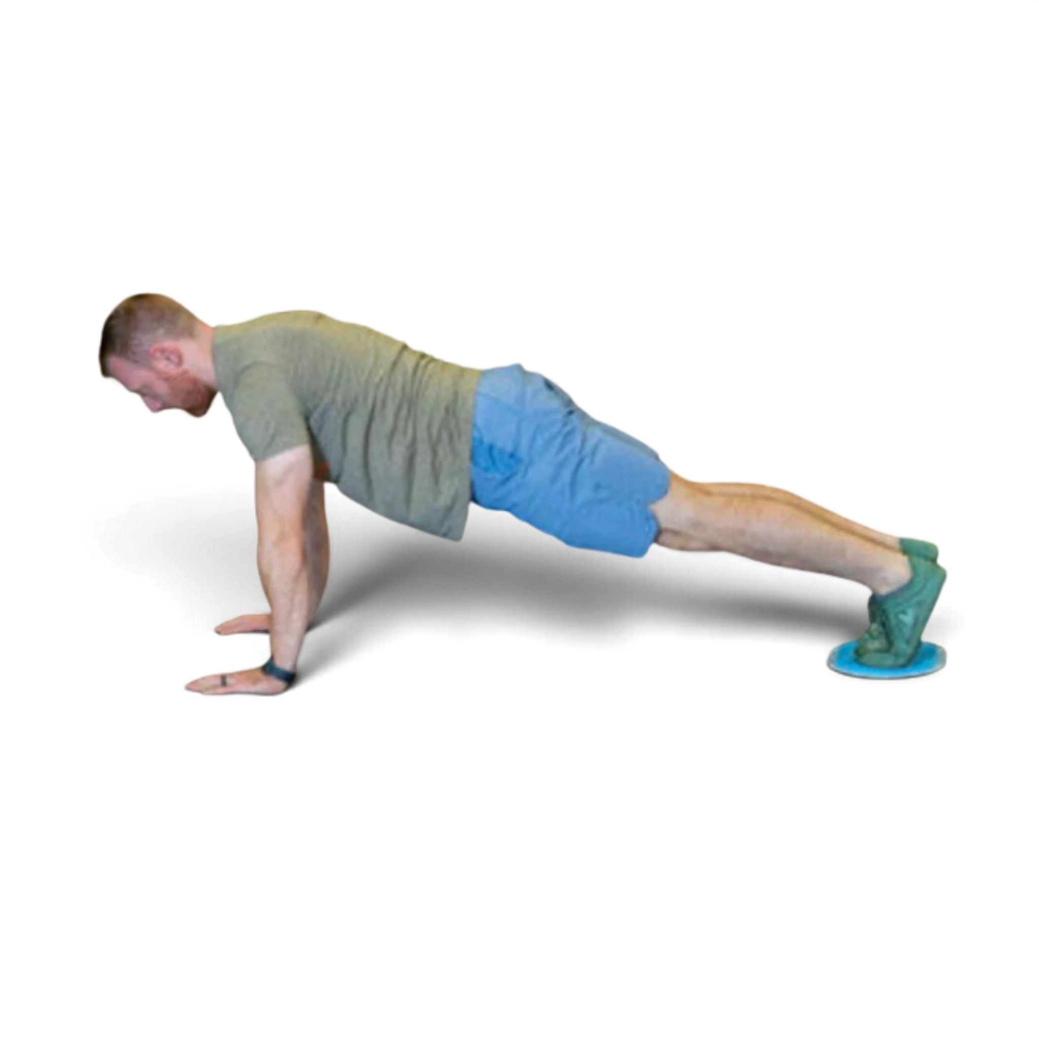 UK Gym Pits conditioning slider combo pack used by a man in a plank position for core and flexibility training